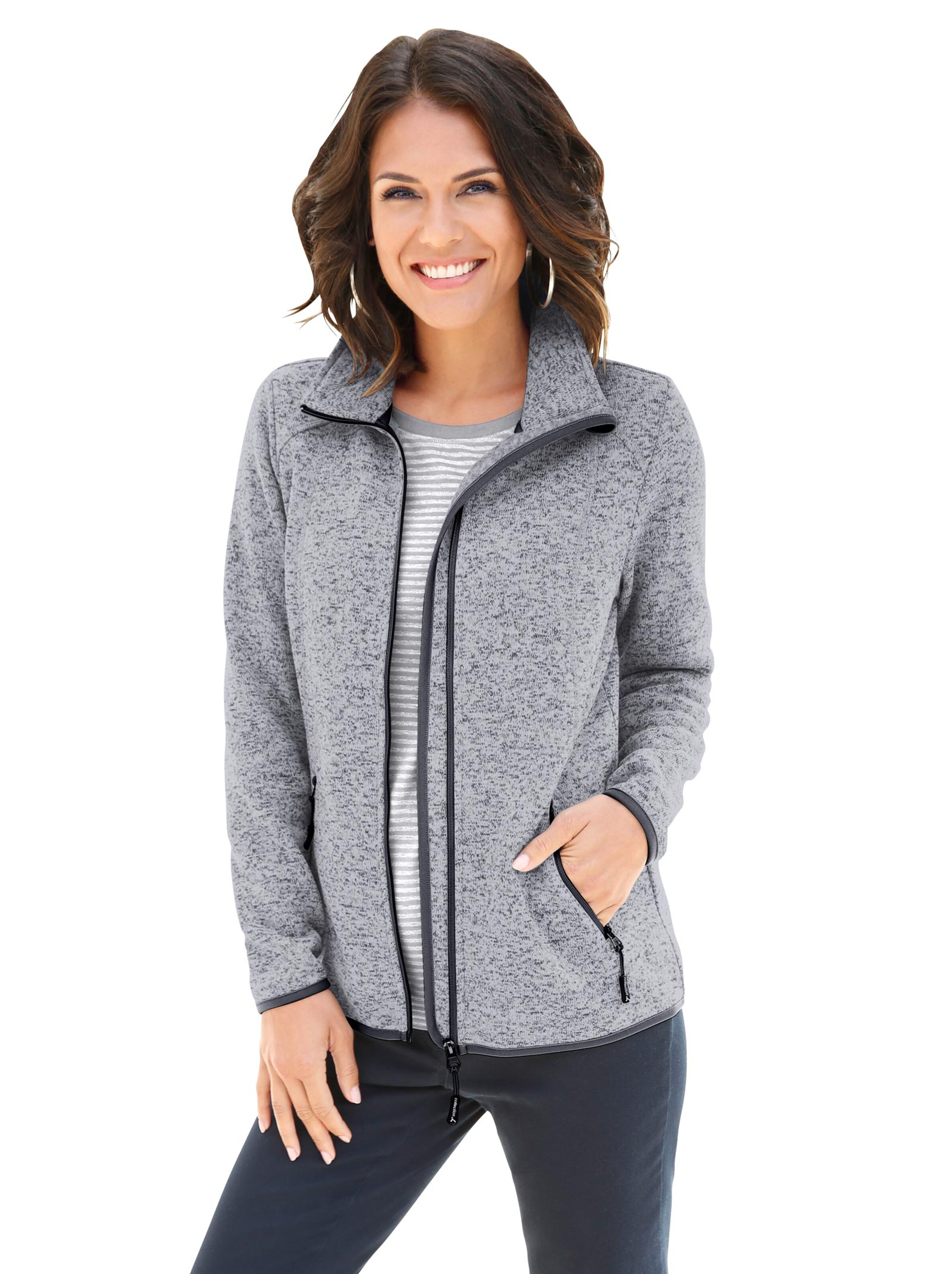 Strickfleece-Jacke - grau-anthrazit
