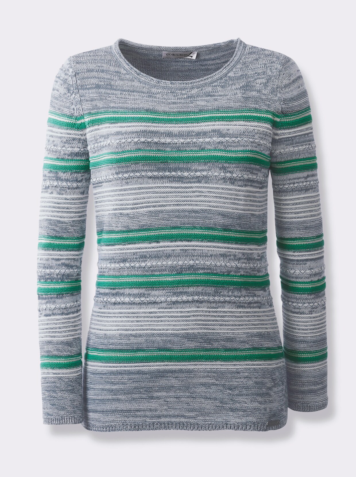 Pullover met ronde hals - smaragdgroen gestreept