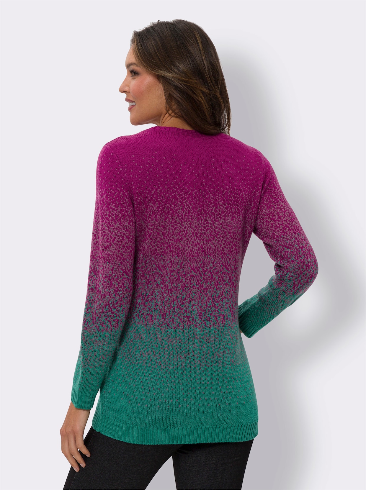 Lange pullover - magenta/smaragdgroen gedessineerd