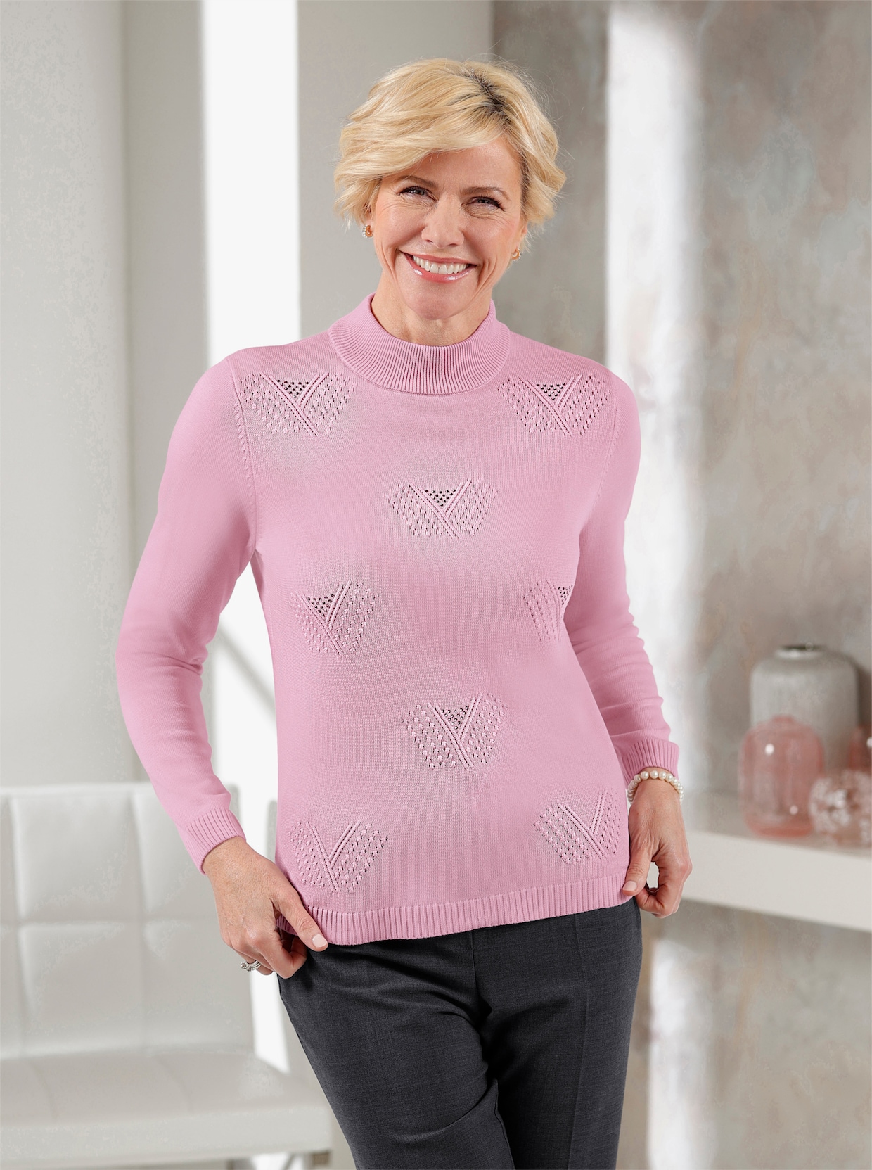 Trui met opstaande kraag - roze