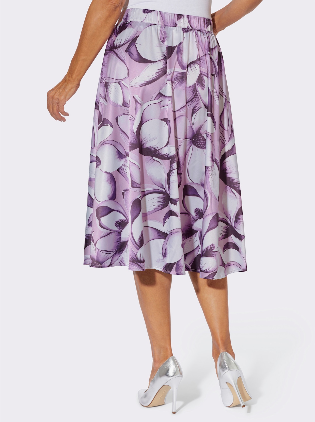 Schlupfrock in Satin-Qualität - ecru-aubergine-bedruckt