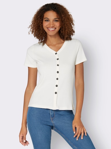 Kurzarmshirt in elastischer Ripp-Qualität - ecru