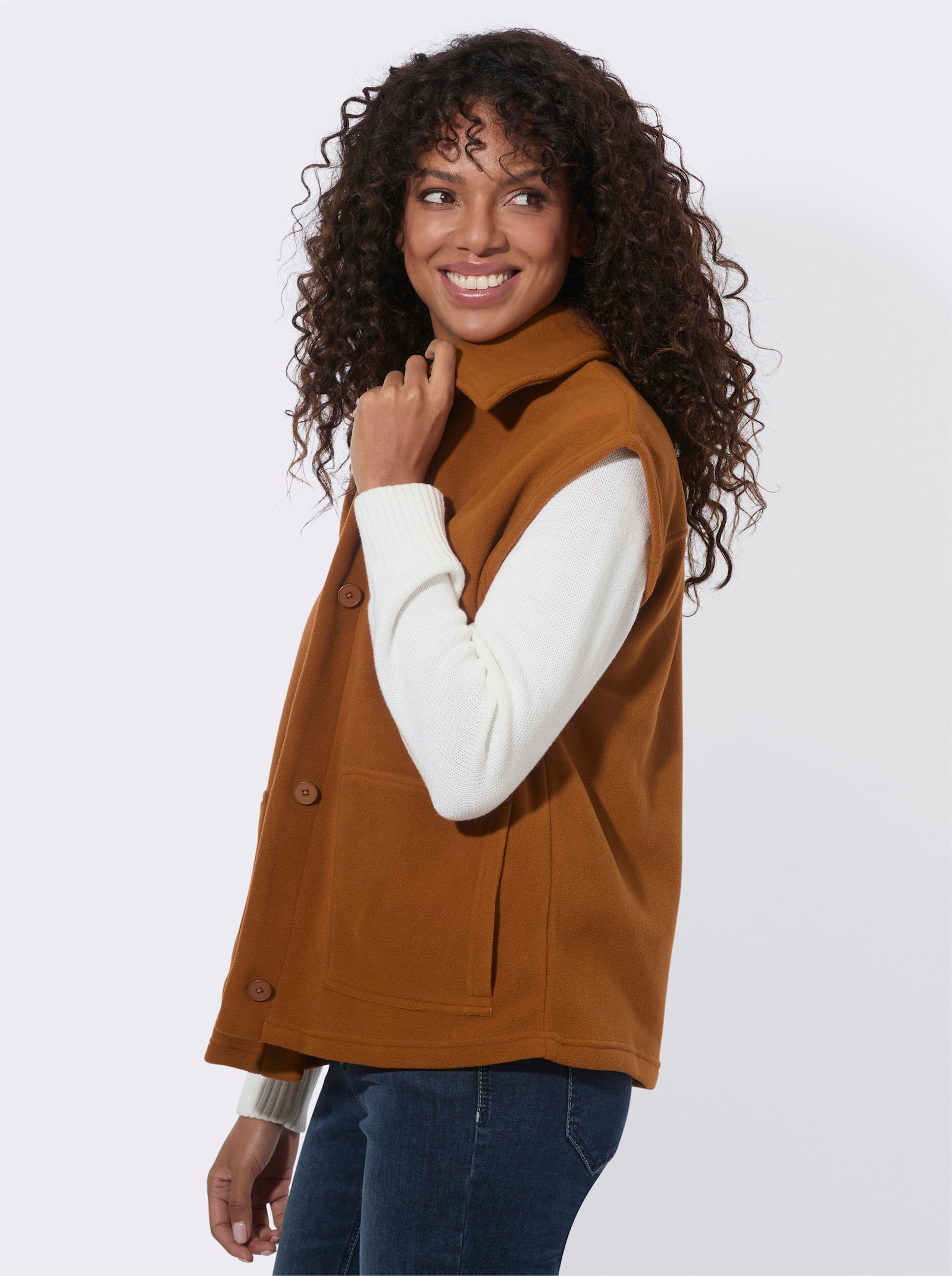 Fleeceweste mit Knopfleiste - cognac
