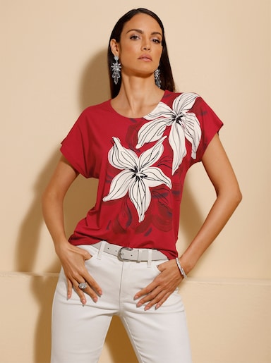  Print-Shirt in Stretch-Qualität - rot-champagner-bedruckt