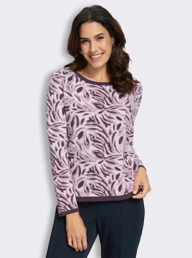  Jacquard-Pullover mit floralem Muster - aubergine-ecru-gemustert