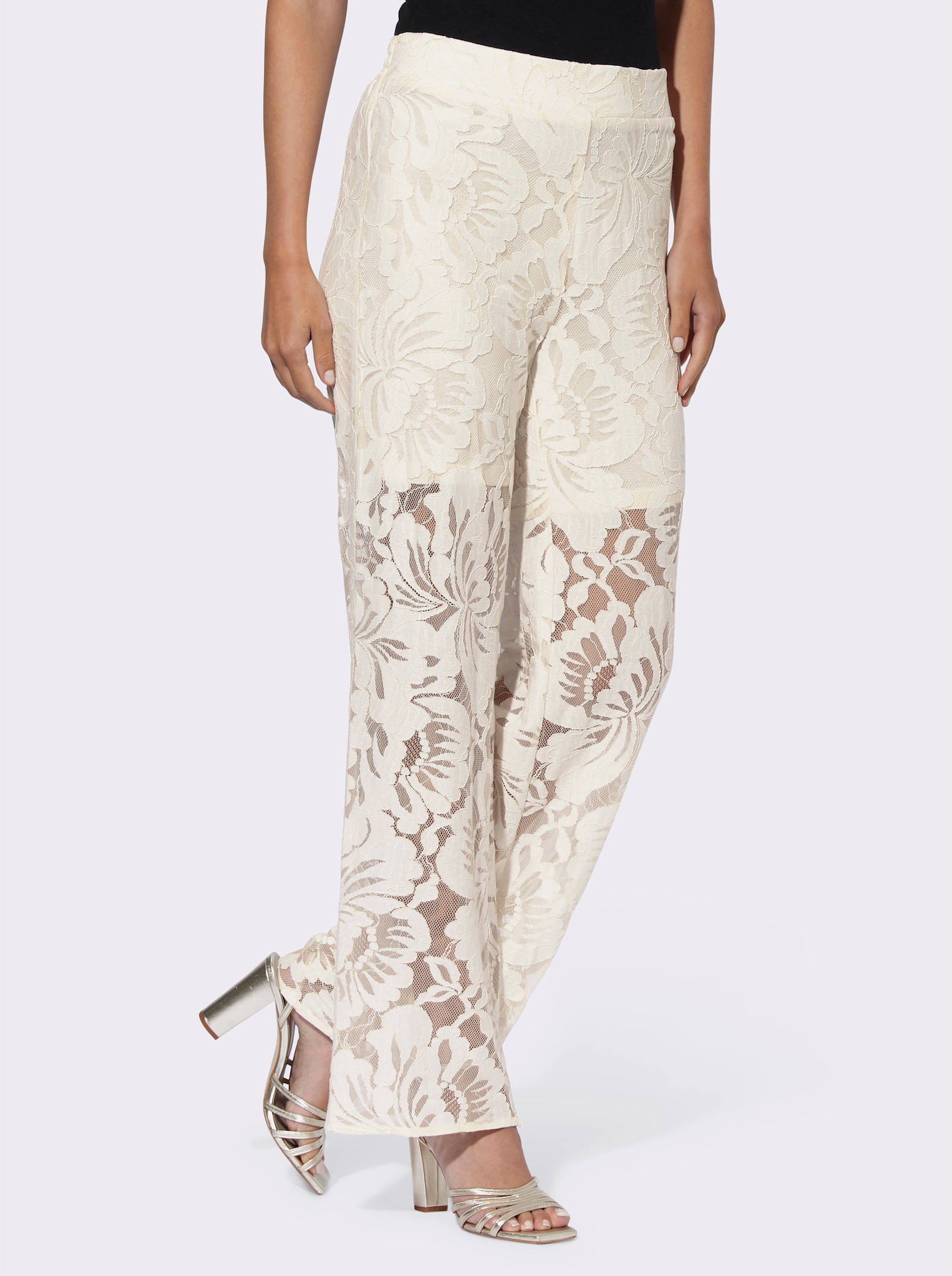 heine Palazzobroek van luxueus kant - champagne