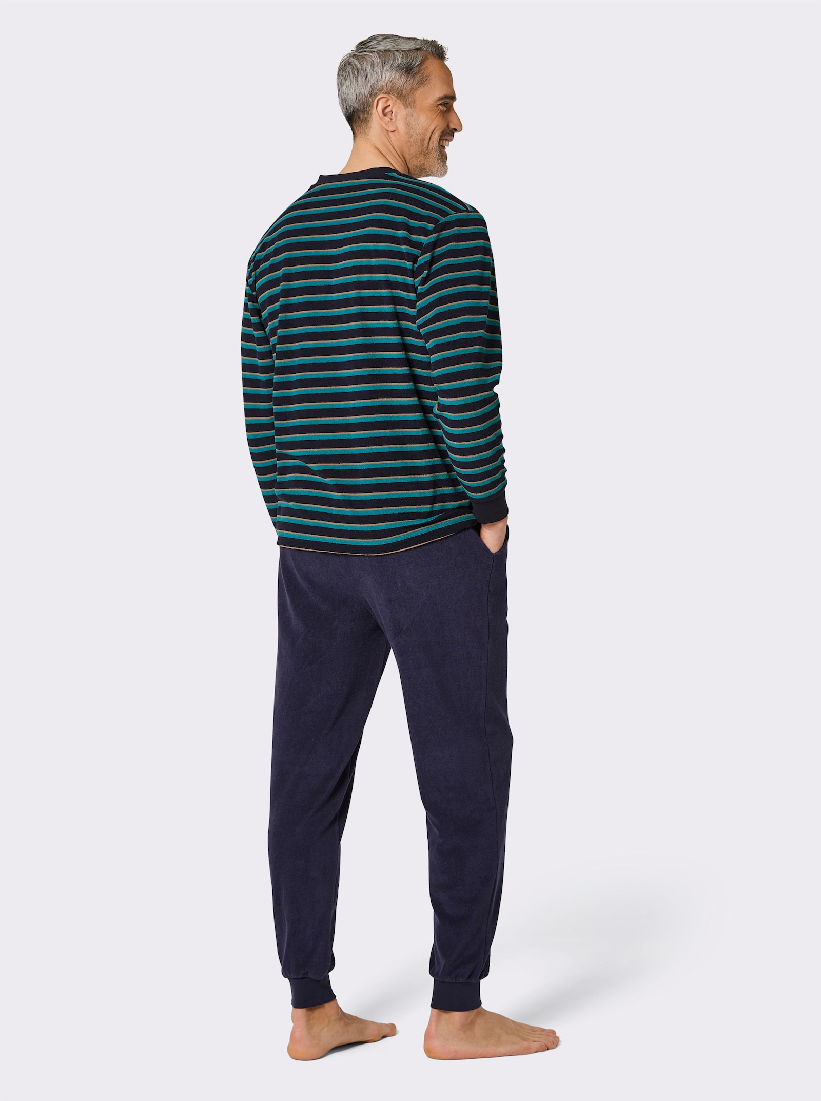 wäschepur men Schlafanzug - marine-türkis-gestreift