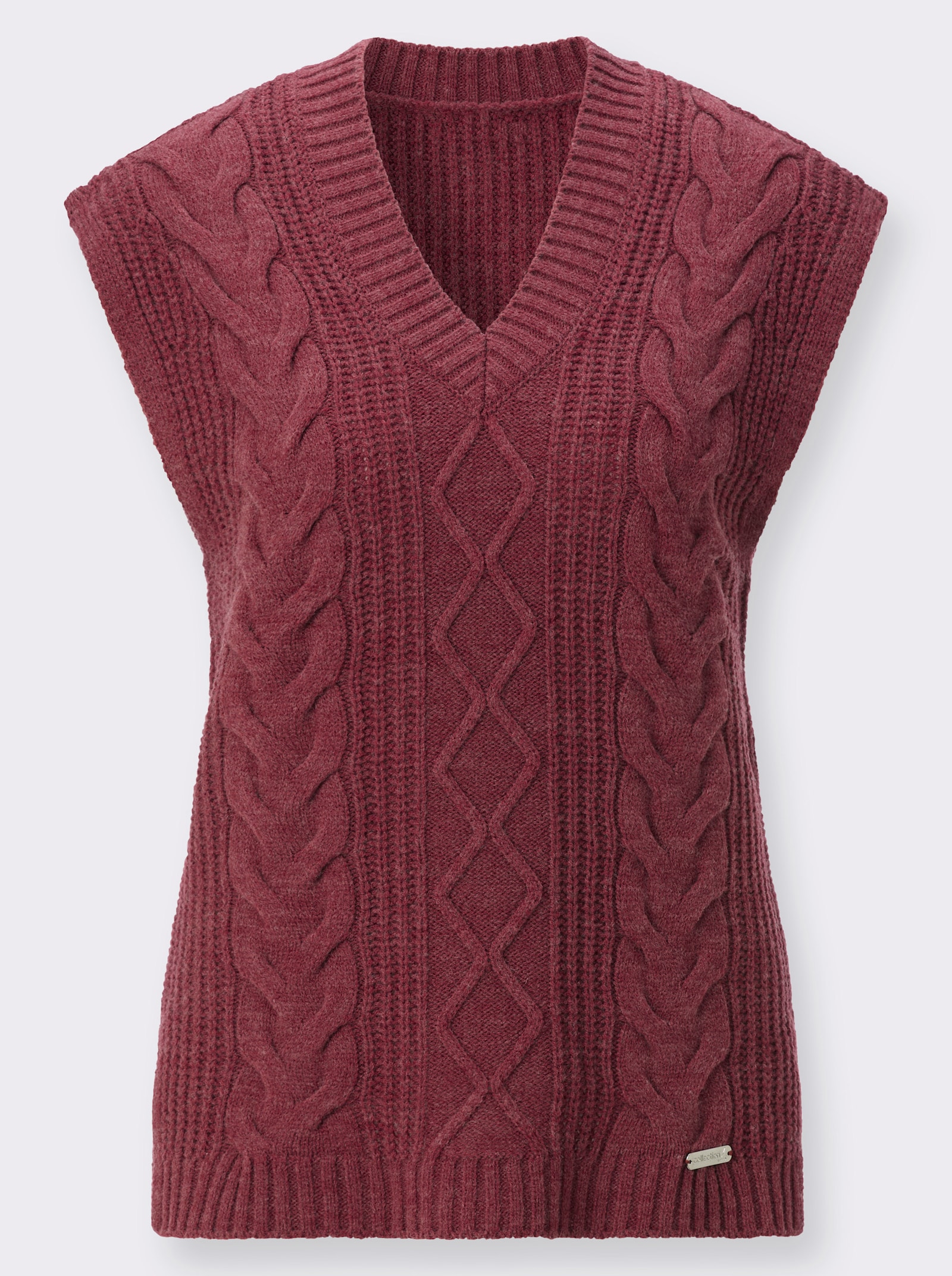 Pullunder mit großzügigem V-Ausschnitt - dunkelrot-meliert