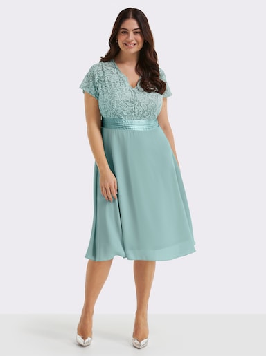 Cocktailkleid mit kunstvollem Spitzeneinsatz - kalkmint