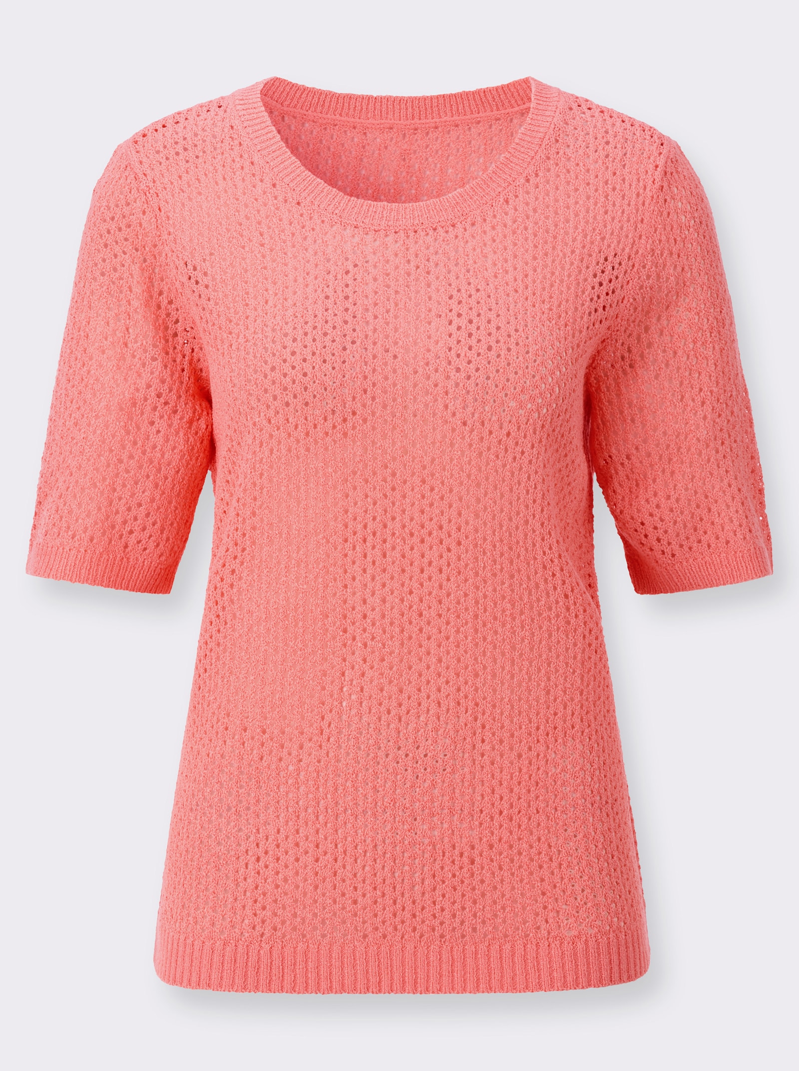 Ajourpullover mit kurzen Ärmeln - flamingo