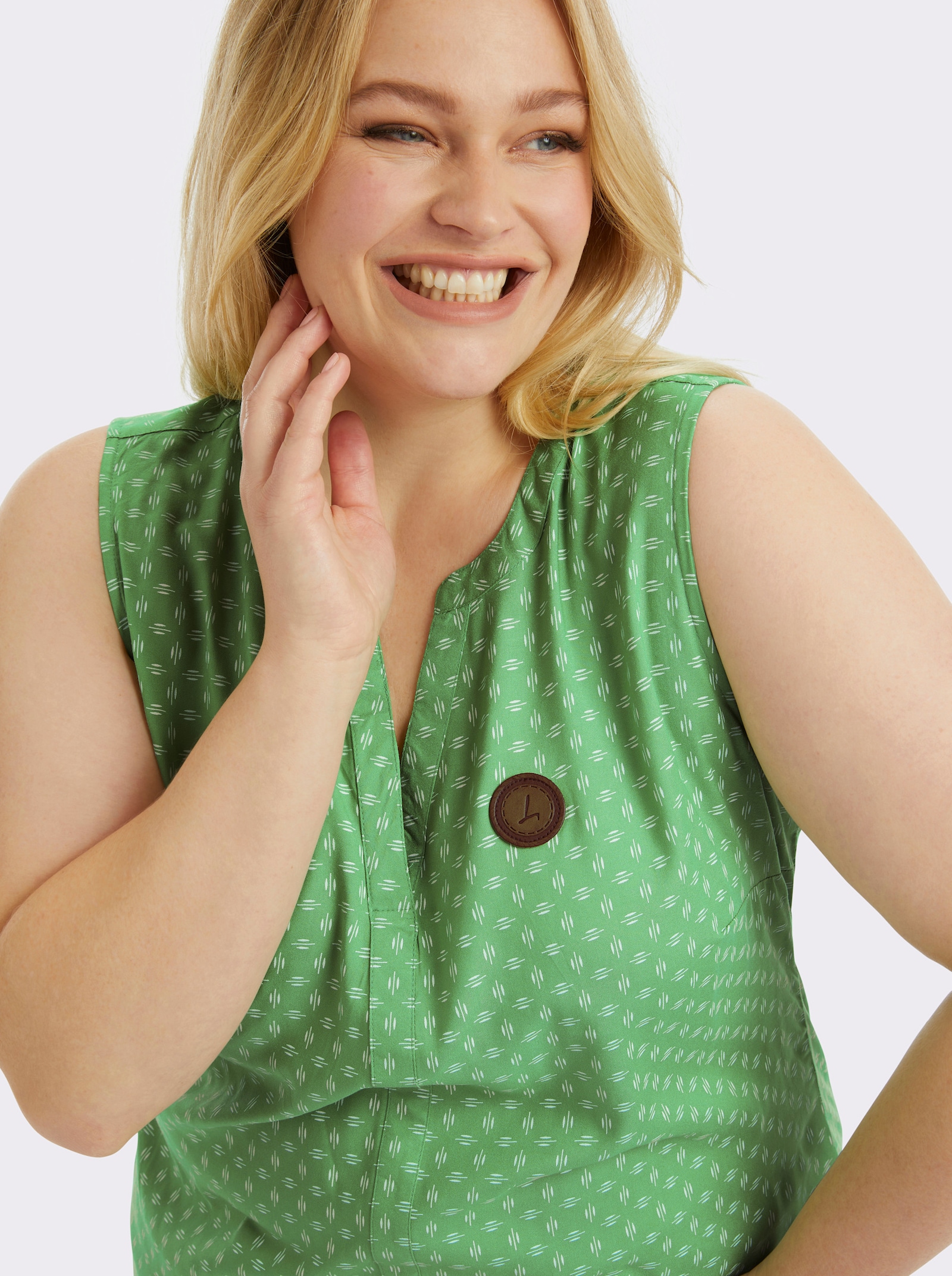 Blusentop mit Blende im Vorderteil - apfel-weiß-bedruckt