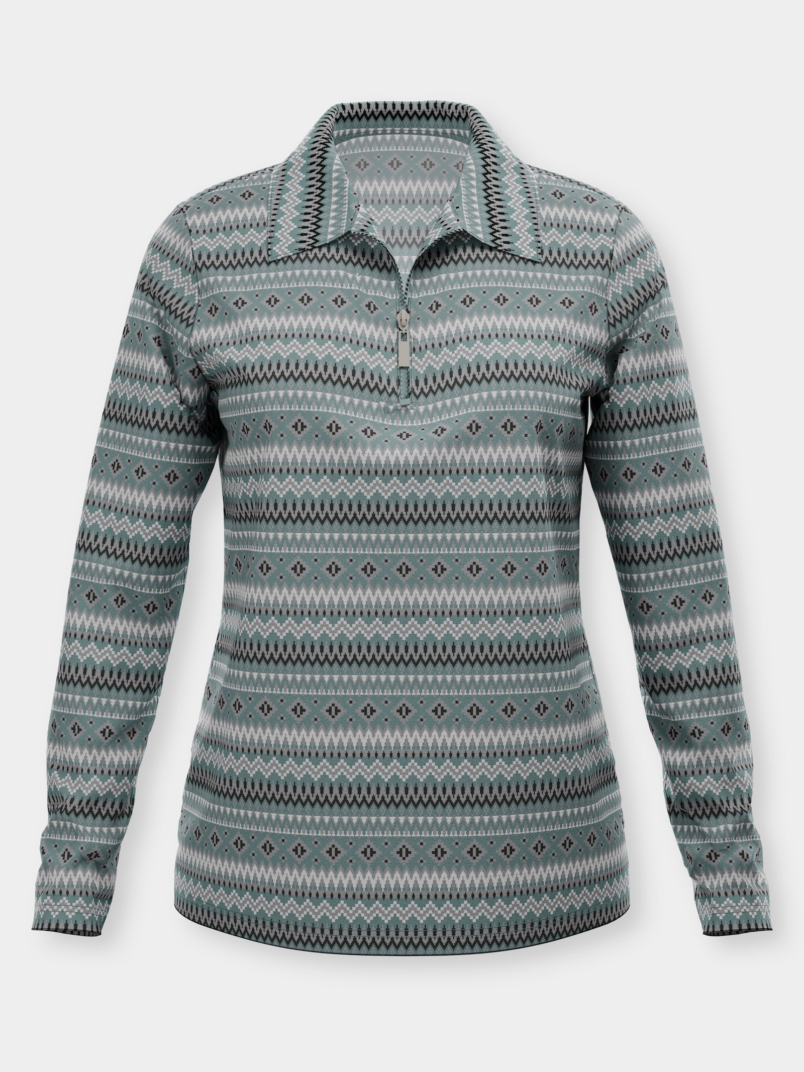 Langarmshirt mit Polokragen - jade-ecru-bedruckt