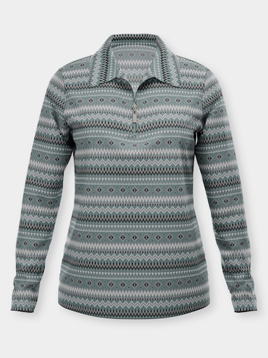 Langarmshirt mit Polokragen - jade-ecru-bedruckt