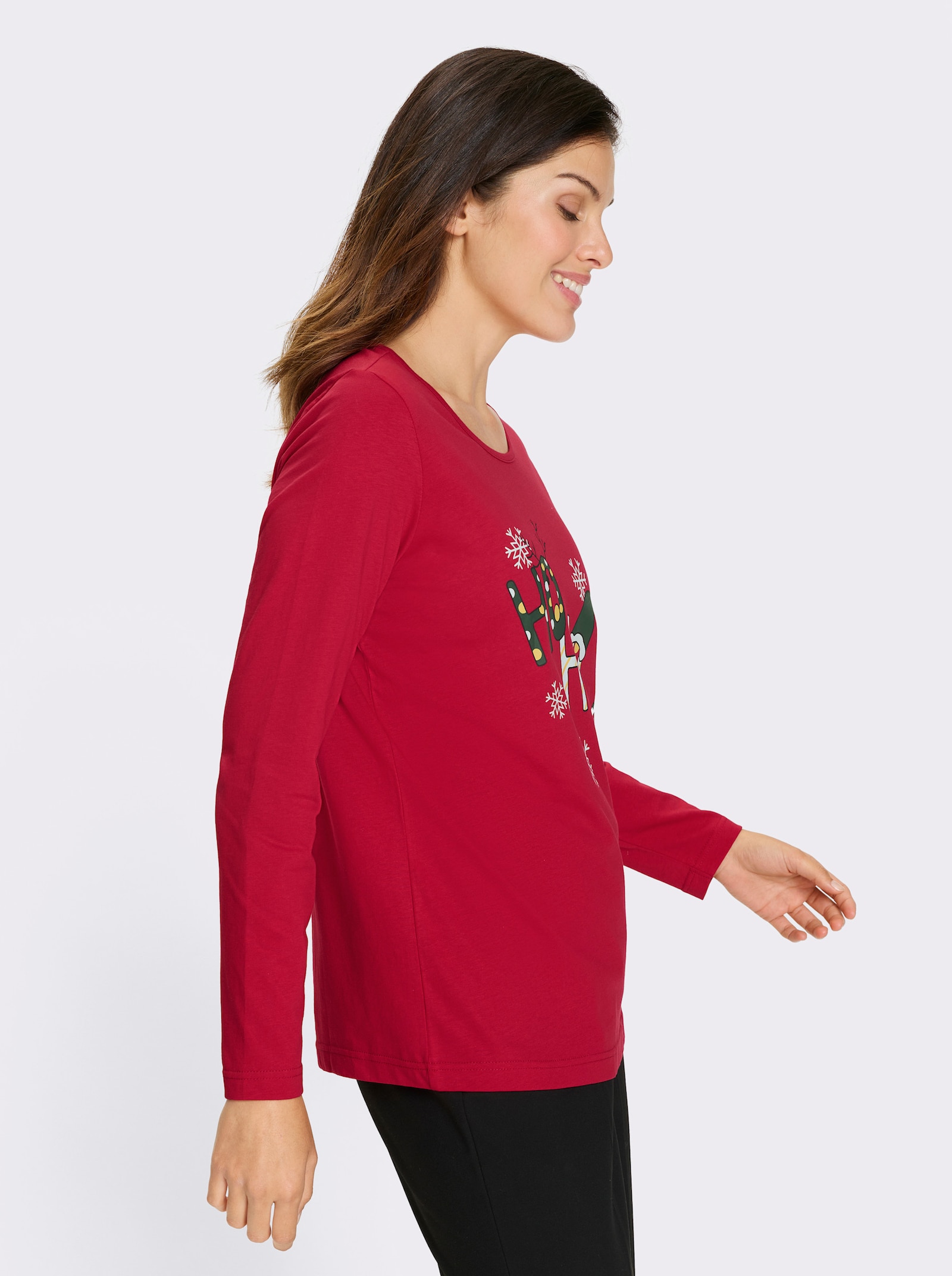 Langarmshirt mit Weihnachts-Motiv - rot-weiß