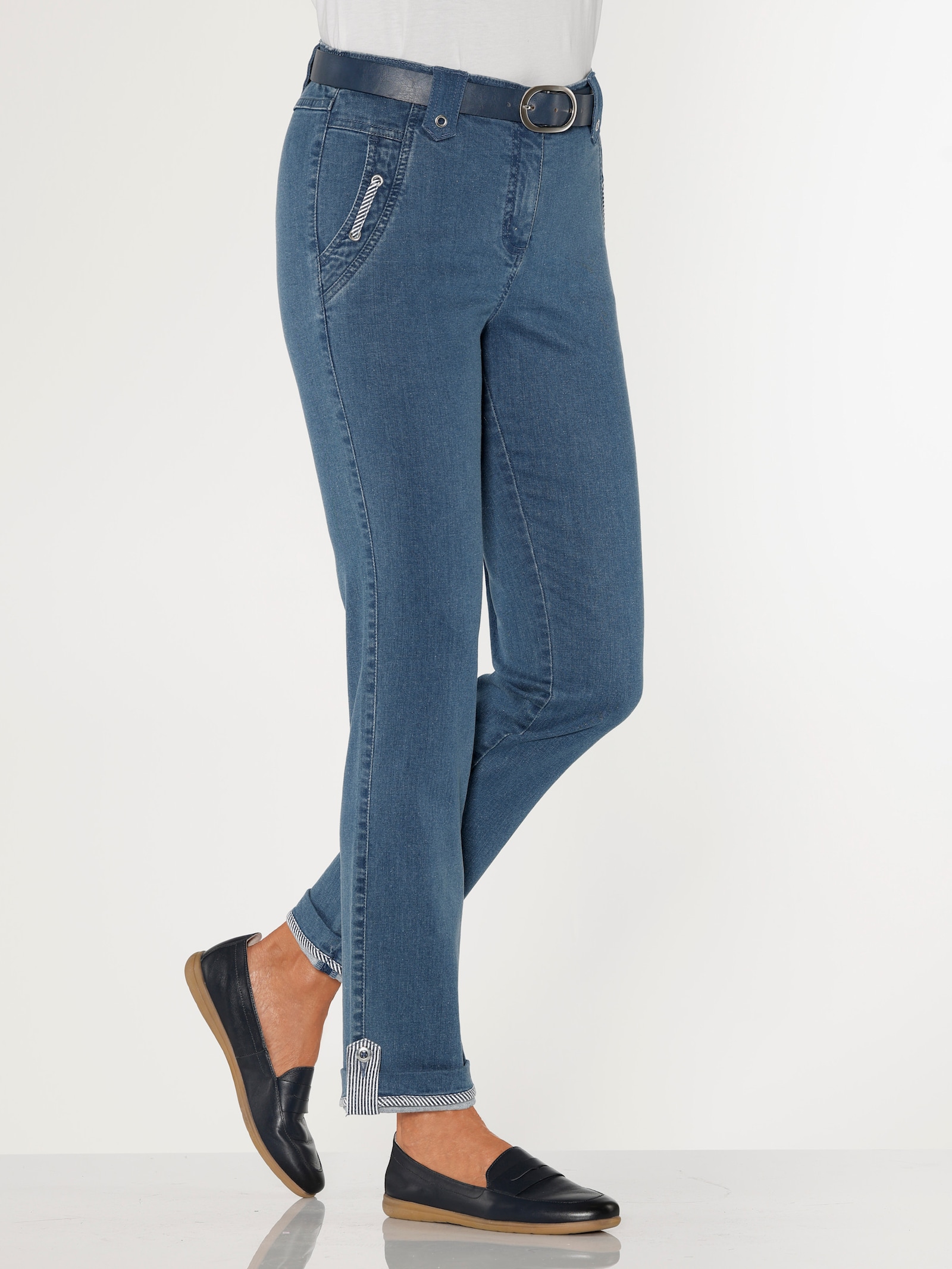 Schlupfjeans in Baumwoll-Stretch-Qualität - blue-bleached