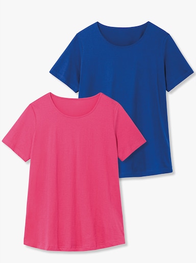 Longshirt im Doppelpack - royalblau + pink