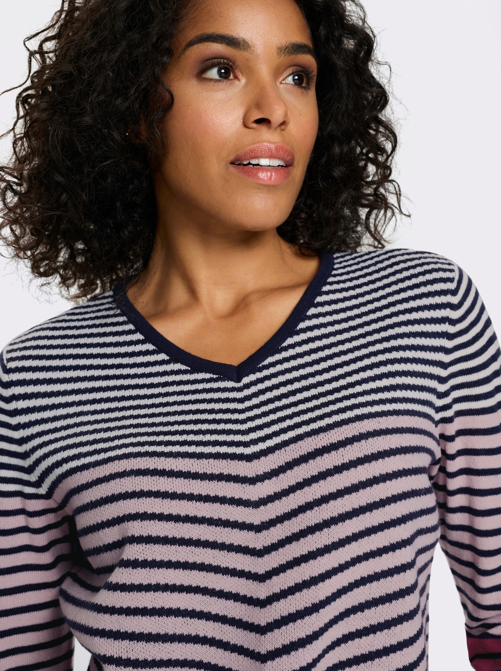 Langarm-Pullover mit Ringel-Muster, Jacquard - mauve-marine-geringelt