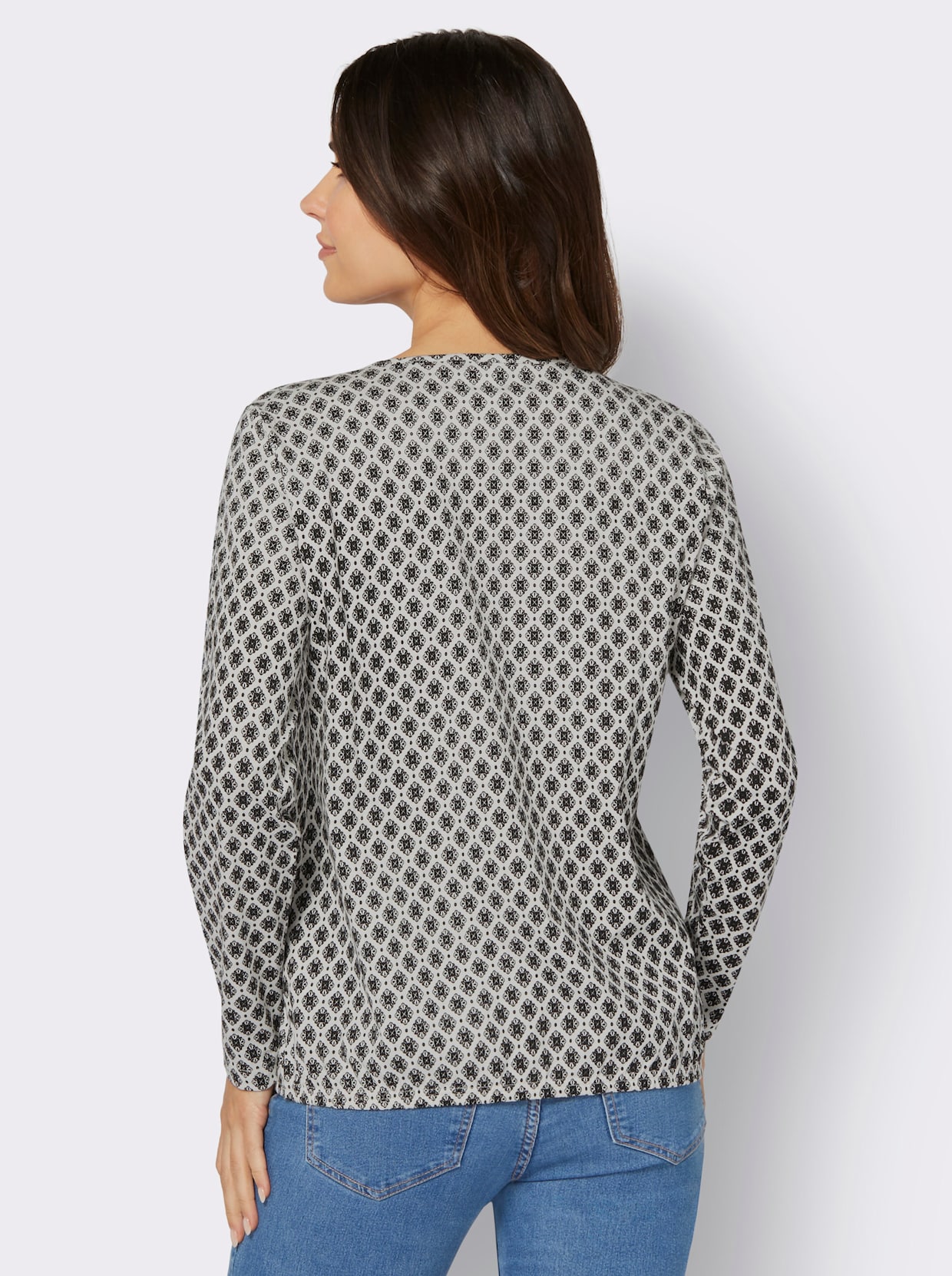 Shirt met lange mouwen - ecru/zwart geprint