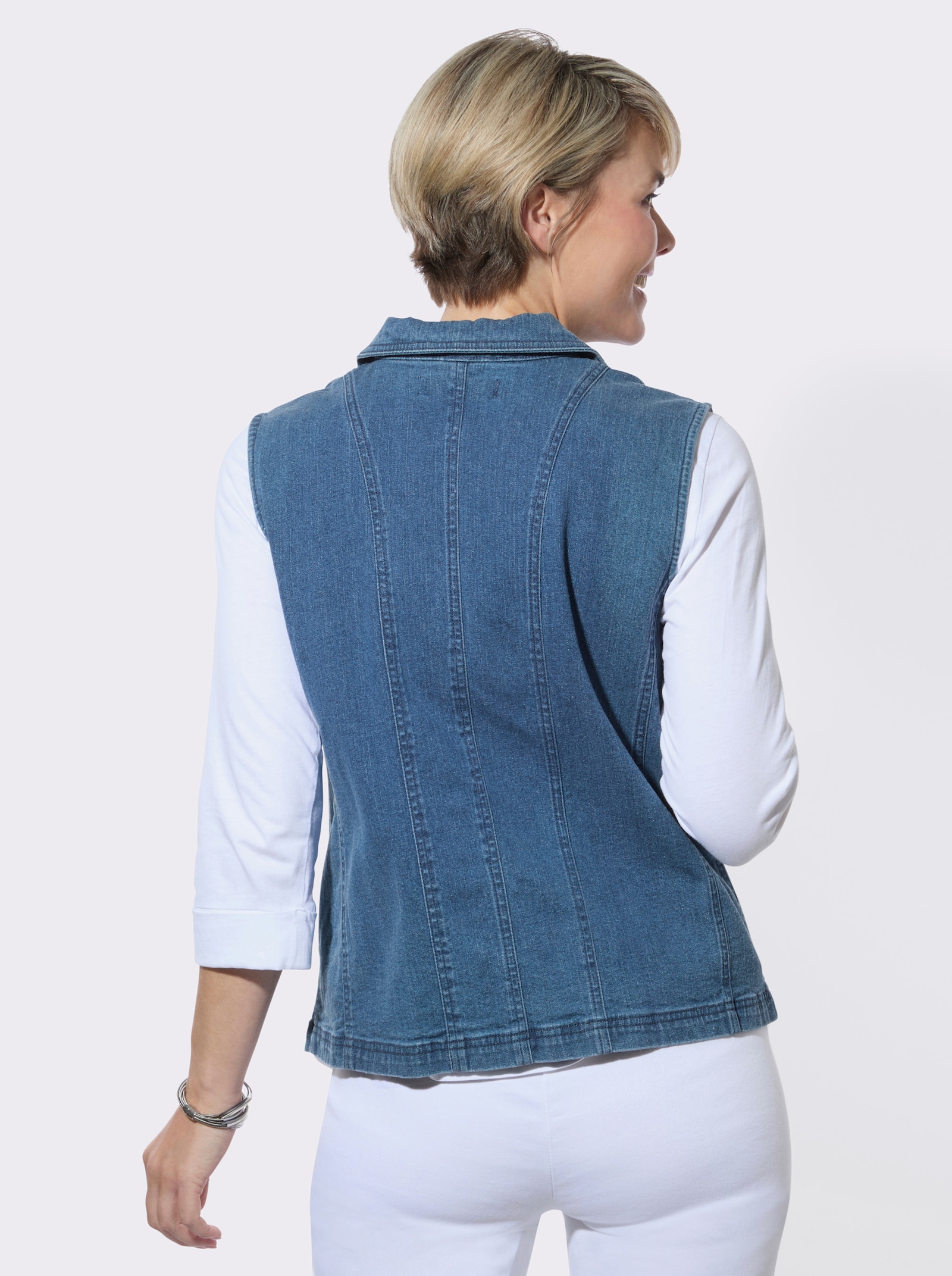 Jeansweste mit Reverskragen - blue-stone-washed