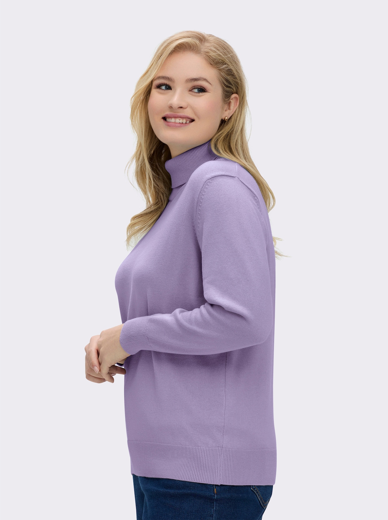 Rollkragenpullover aus reiner Baumwolle - flieder