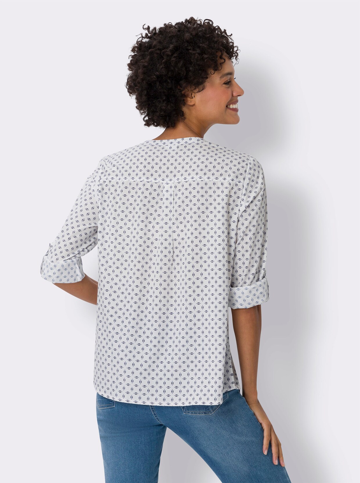 Comfortabele blouse - wit/marine geprint