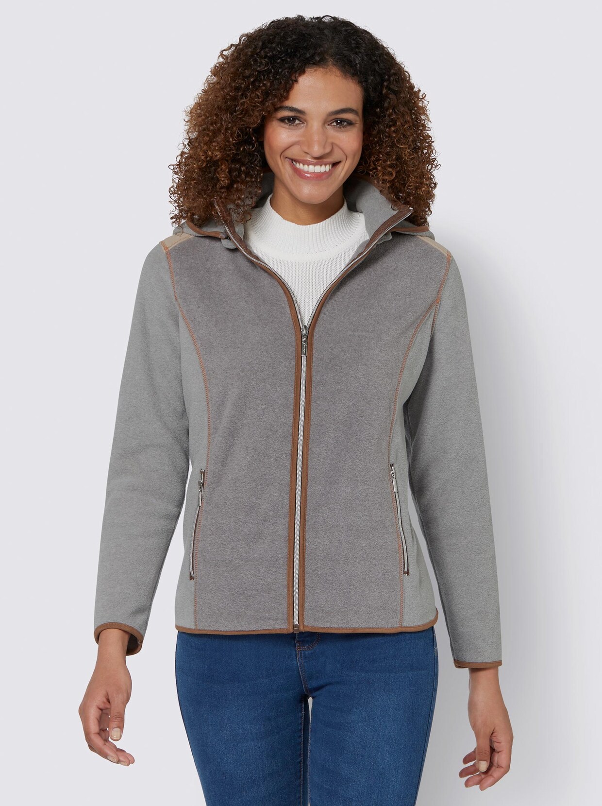 Fleecejacke - steingrau-meliert