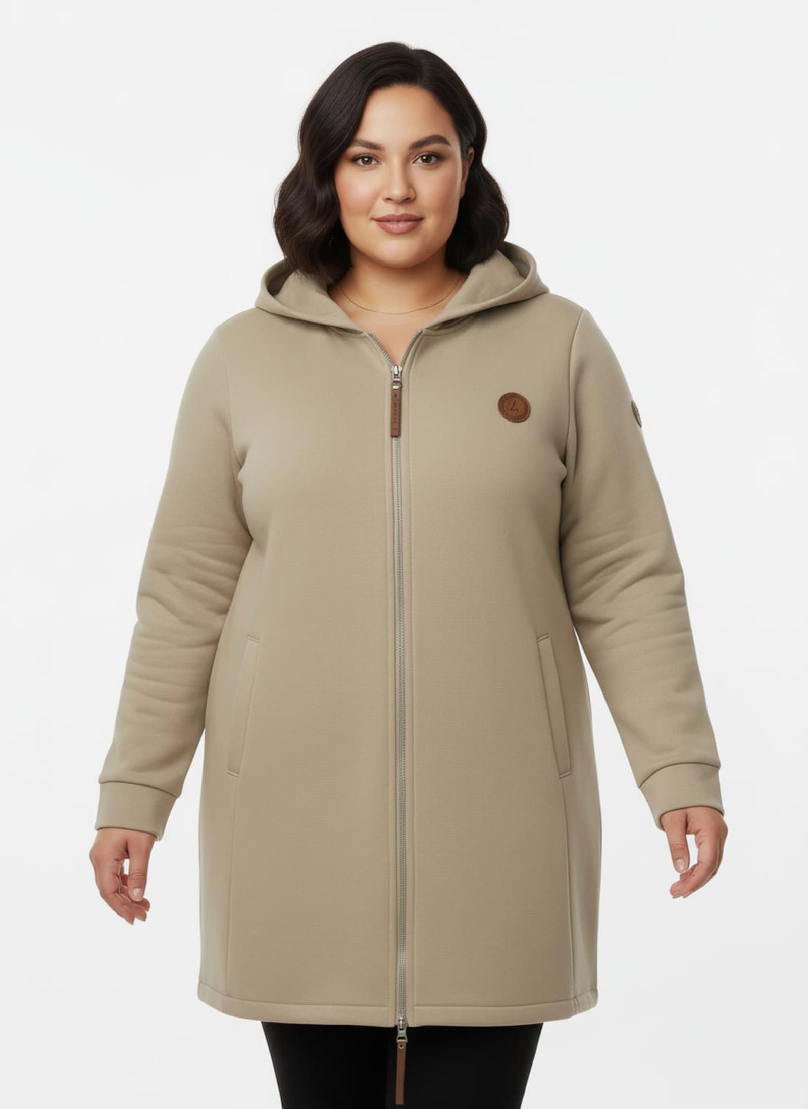 Sweatjacke mit 2-Wege-Reißverschluss - beige