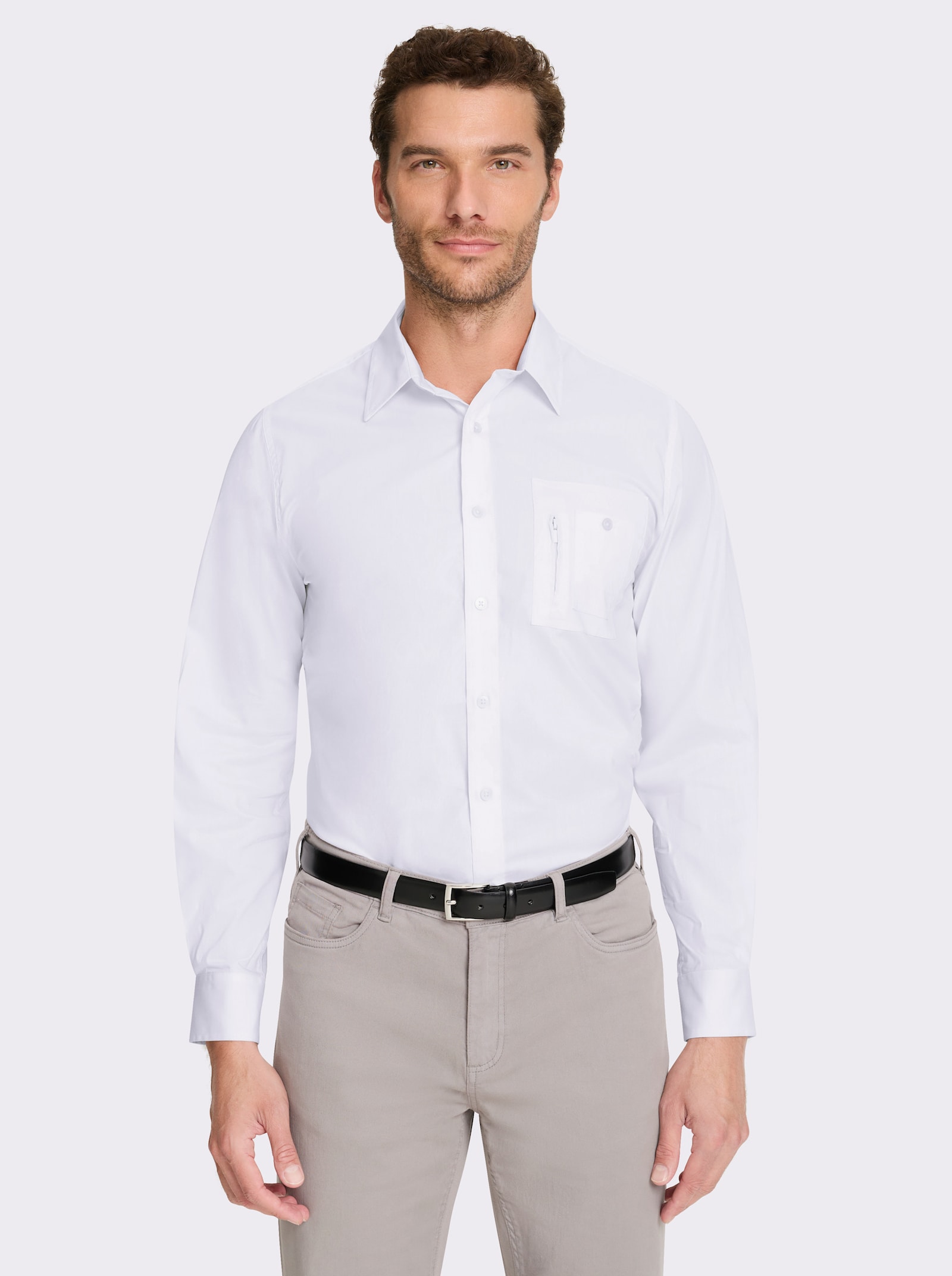 Marco Donati Langarmhemd in Popeline-Stretch - weiß