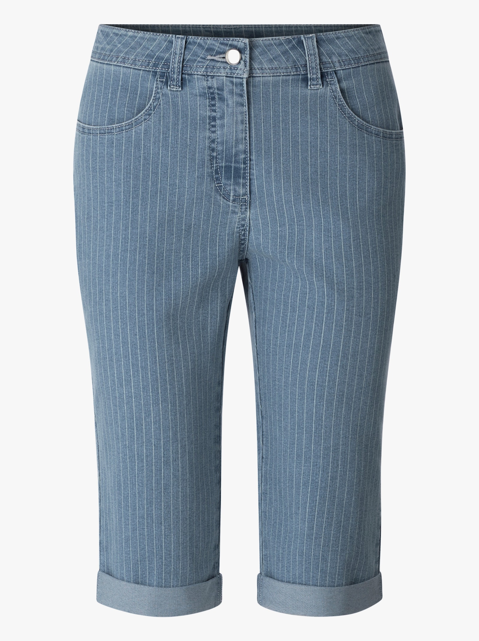 Jeansbermuda met verticaal streeppatroon, stretch - blue-bleached