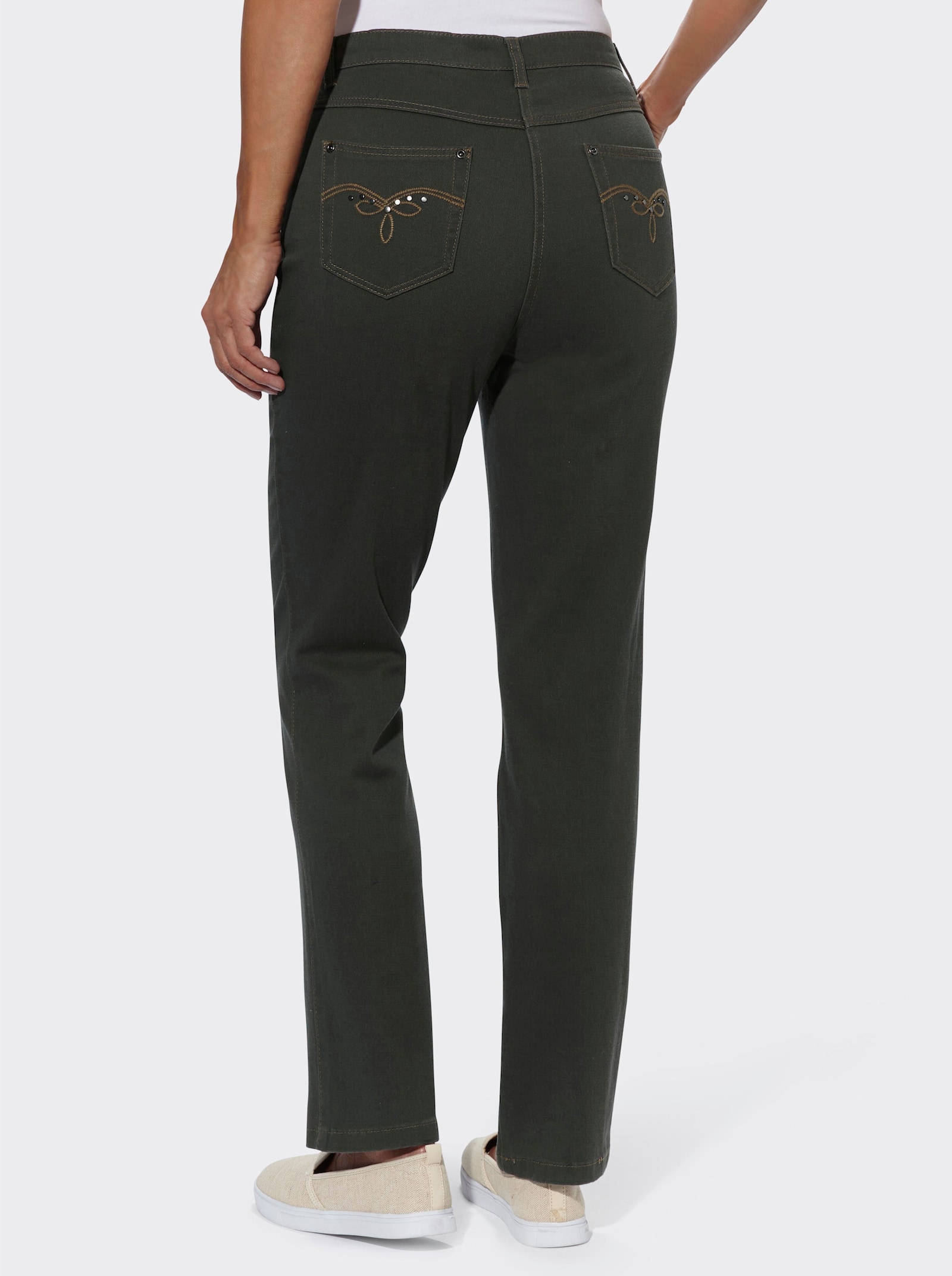 Džíny s 5 kapsami s podílem streče - khaki