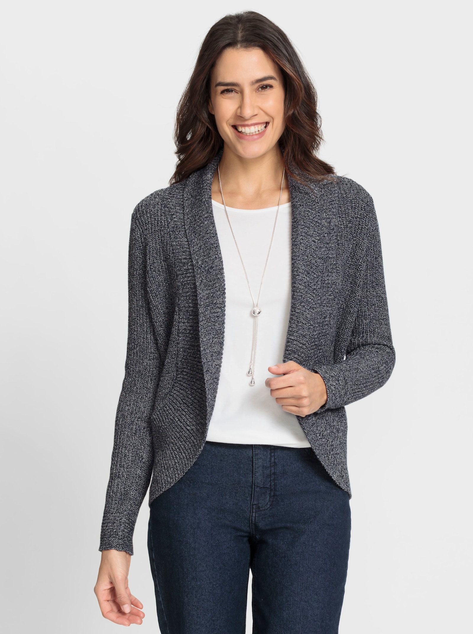 Strickjacke mit Schalkragen - marine-meliert