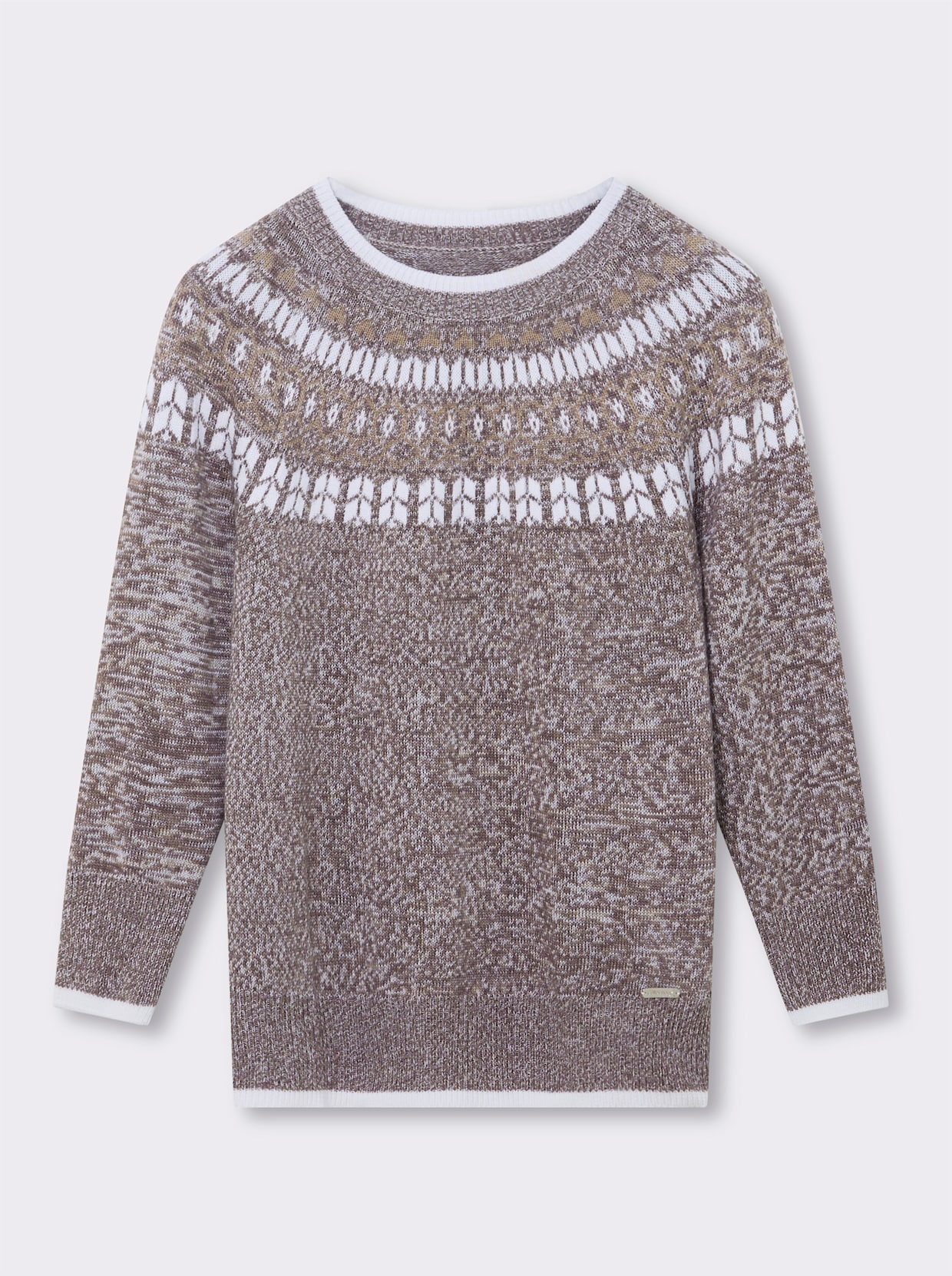 Norwegerpullover mit breiten Rippbündchen - dunkeltaupe-beige-meliert