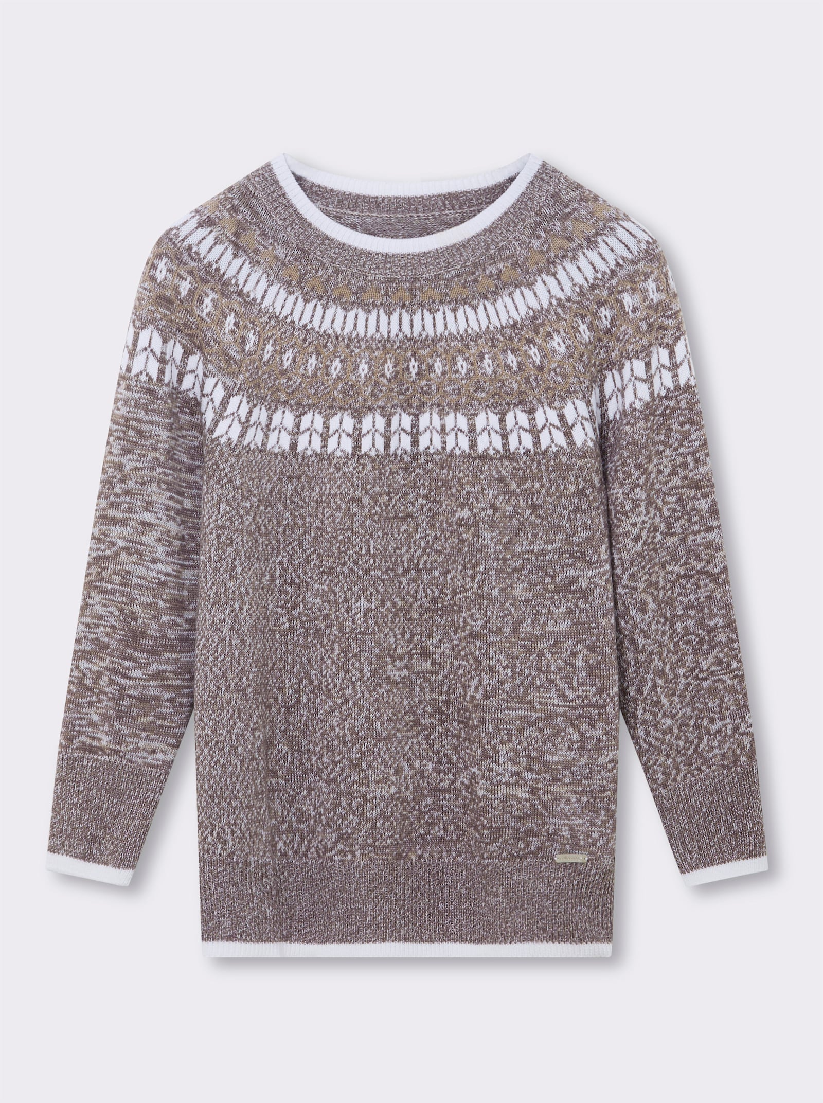 Norwegerpullover mit breiten Rippbündchen - dunkeltaupe-beige-meliert