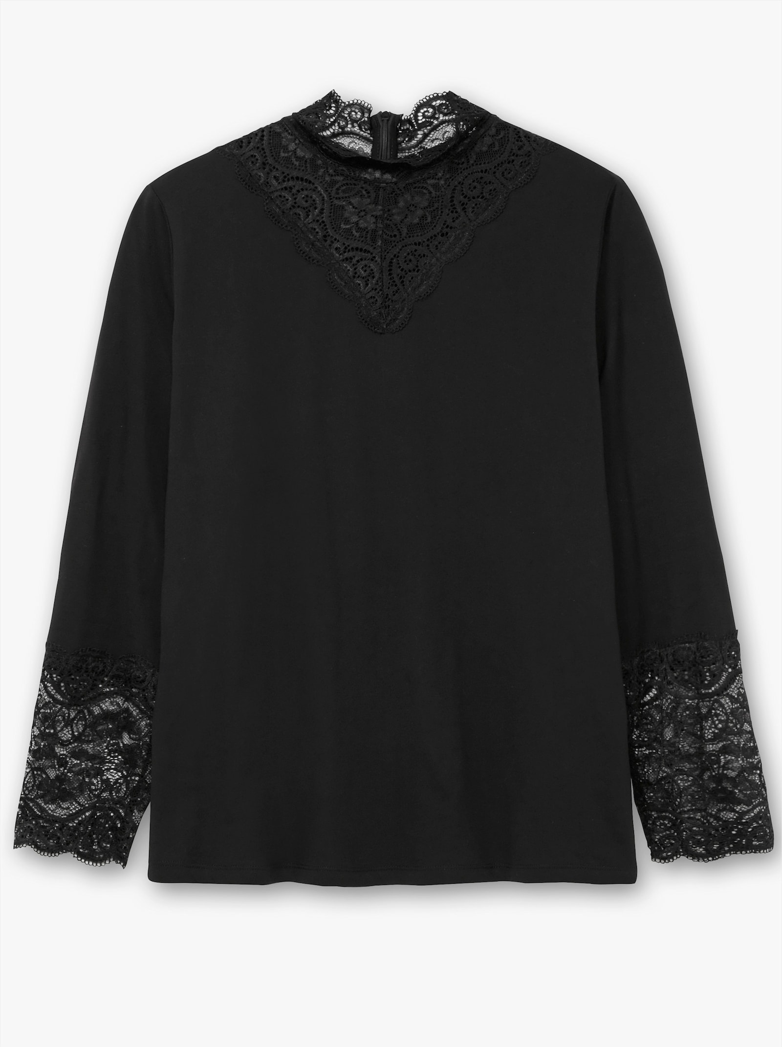 Stehkragenshirt mit Reißverschluss im Nacken - schwarz