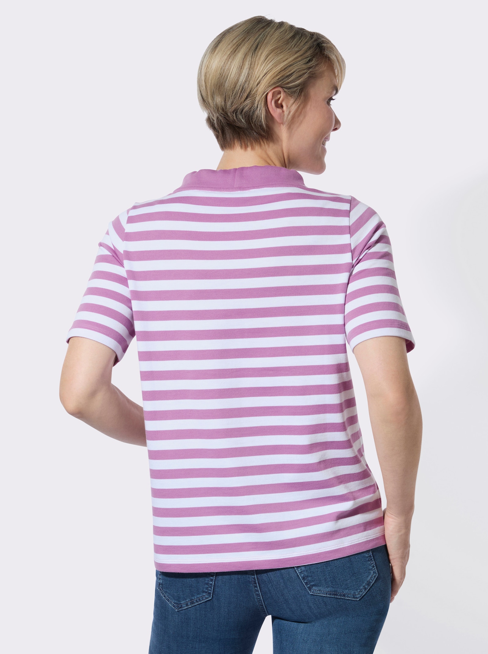 Sweatshirt in Interlock-Qualität - orchidee-ecru-geringelt