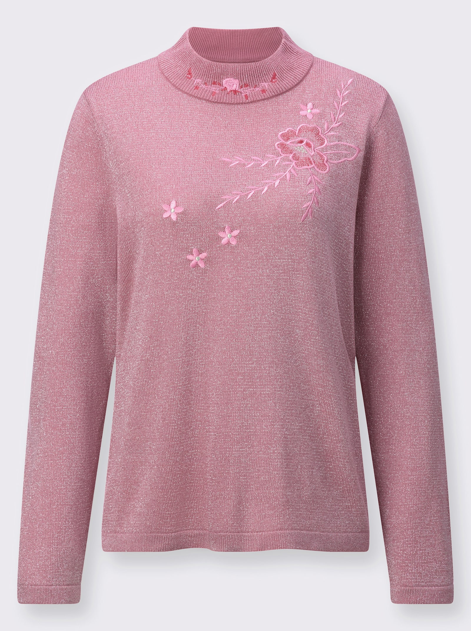 Stehkragenpullover mit metallisierten Fasern - altrosa