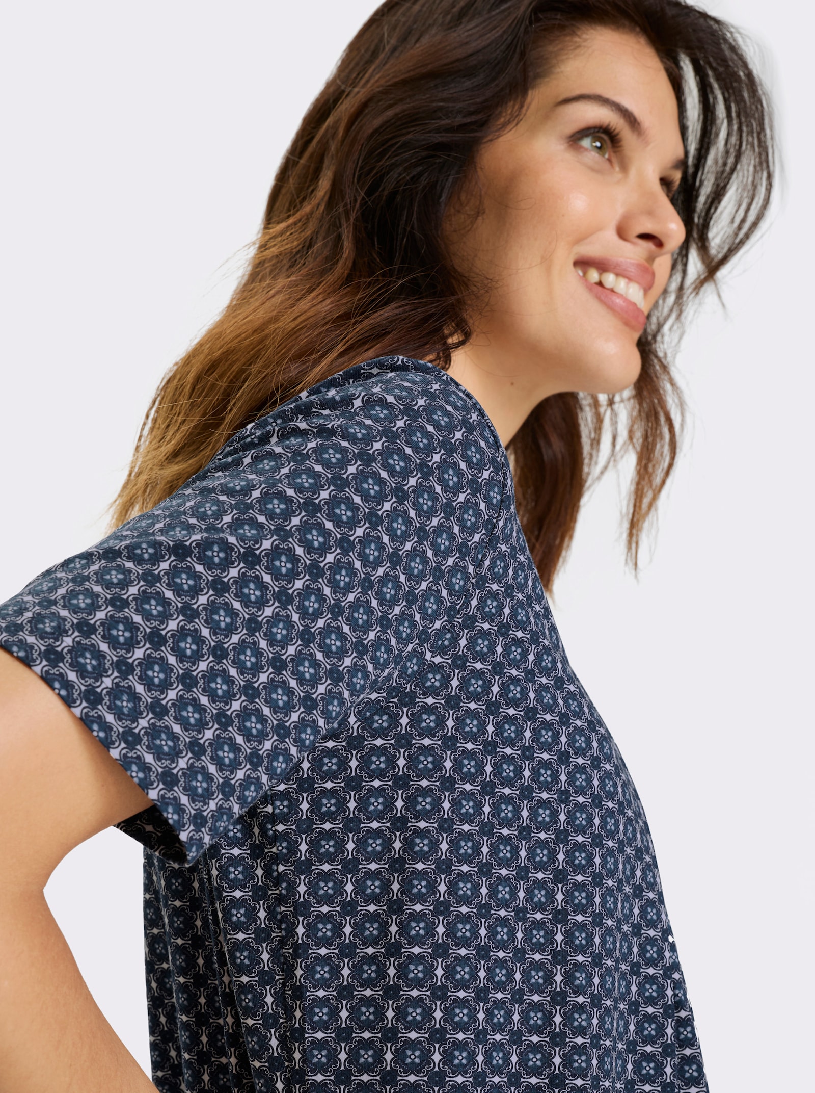 Tričko, krátke rukávy, zámiky - Tmavomodro-biela potlač