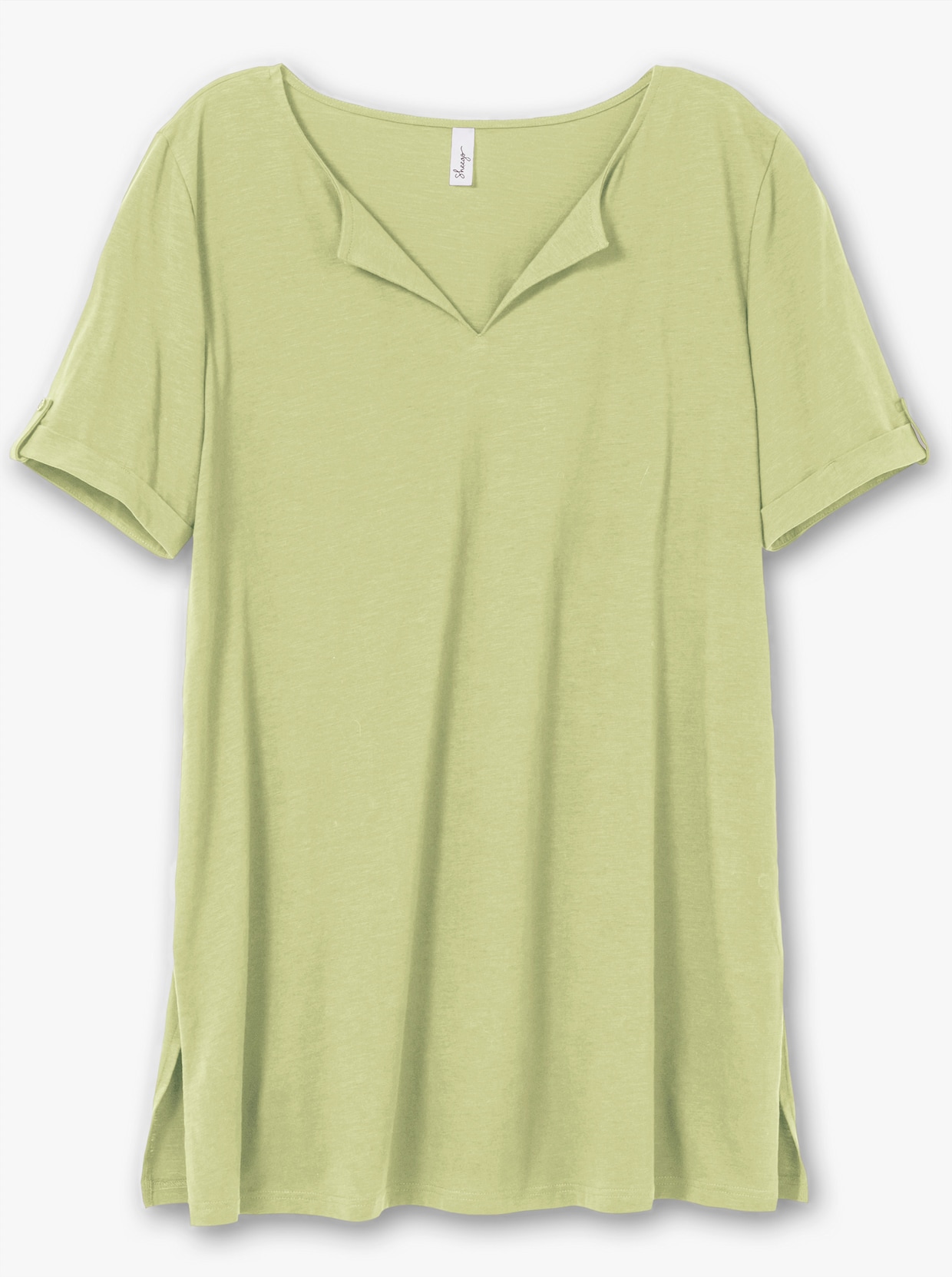 sheego Longshirt mit geschlitztem Ausschnitt - pistazie