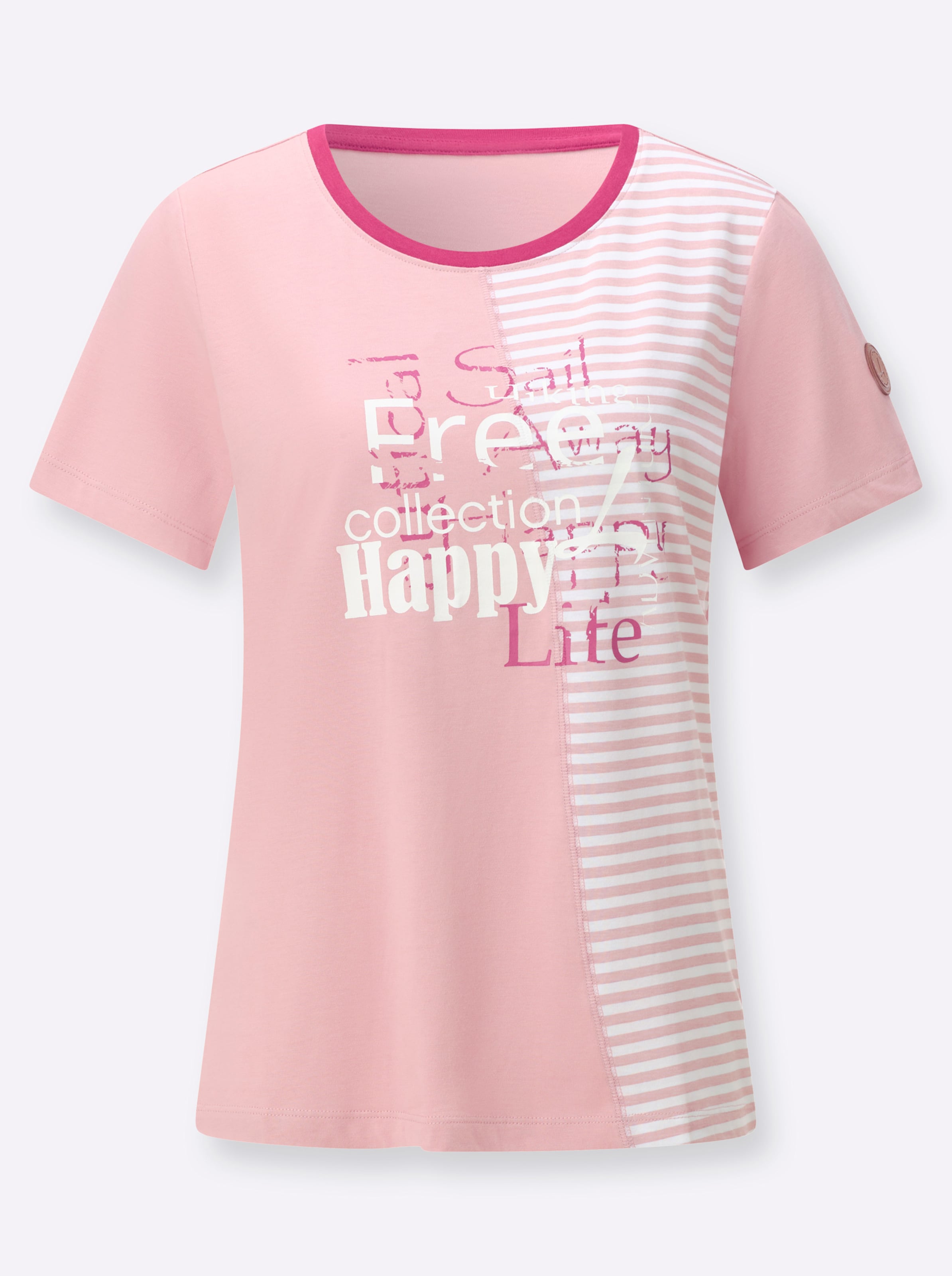 Damen Rundhalsshirt mit Schriftzug und Streifen-Print hortensie-erika-bedruckt, Größe 38 - Bild 3