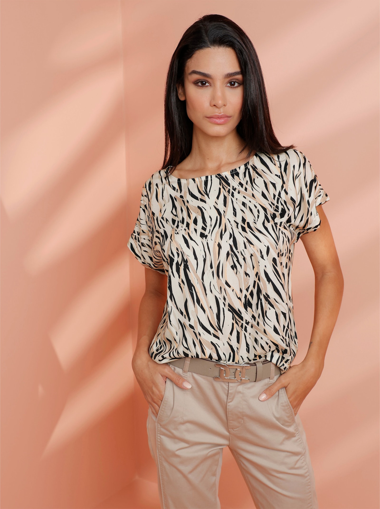 heine Druckbluse mit abstraktem Muster - champagner-schwarz-bedruckt