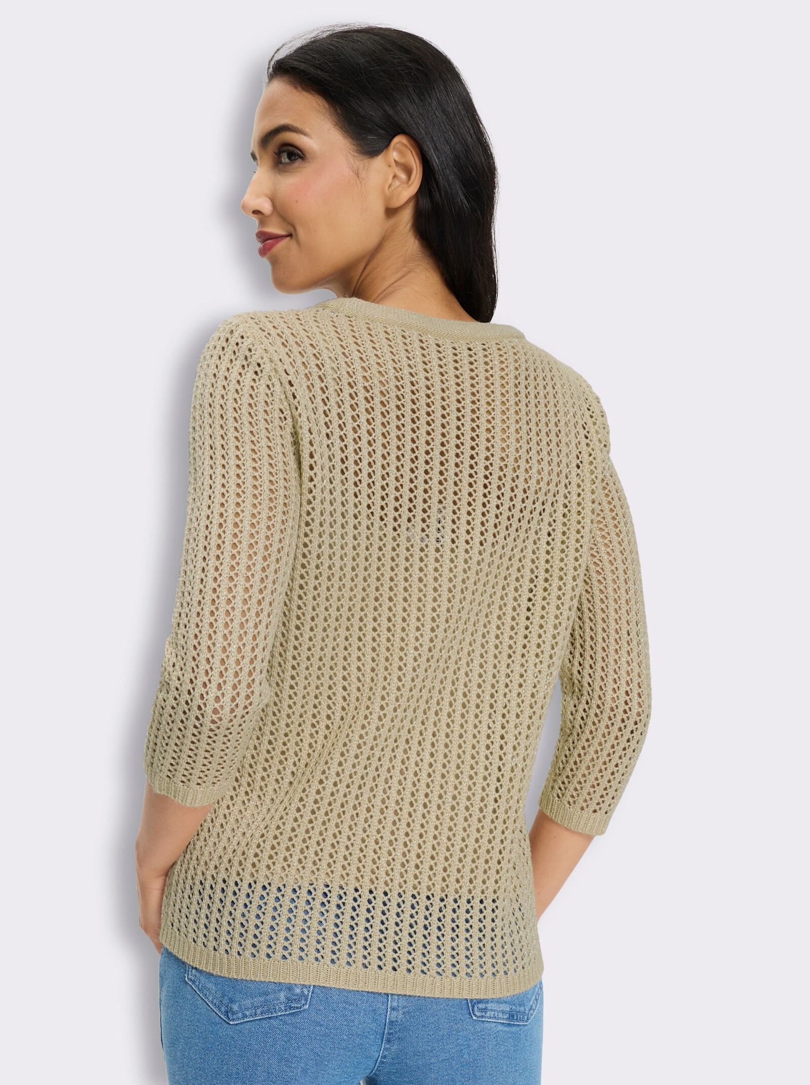 Ajourpullover mit Glanzgarn - sand