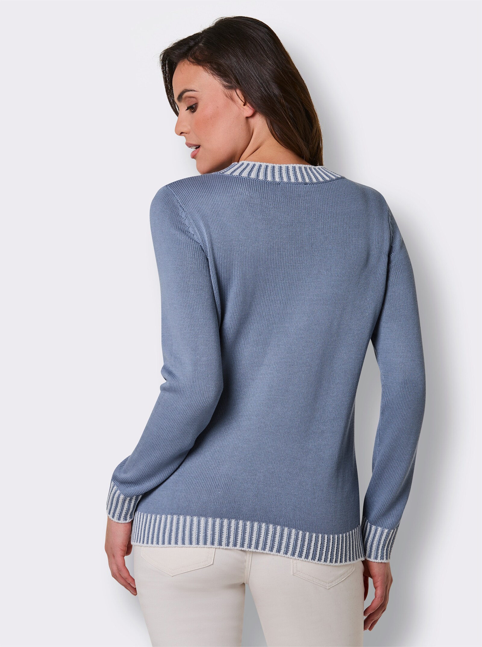 CREATION L PREMIUM Strickpullover mit Kontrasten an den Ärmeln - taubenblau