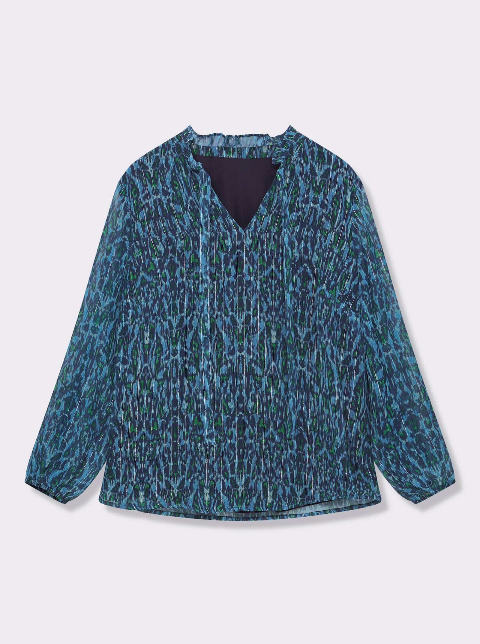 sheego by Joe Browns Chiffonbluse mit Glanz-Nadelstreifen - tiefblau-bedruckt