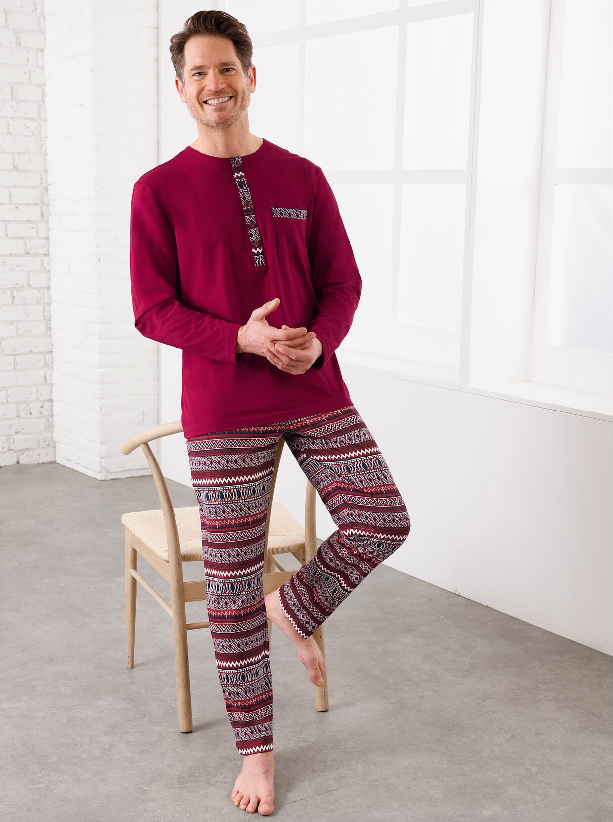 wäschepur men Pyjama's - donkerrood/marine + topaas/marine