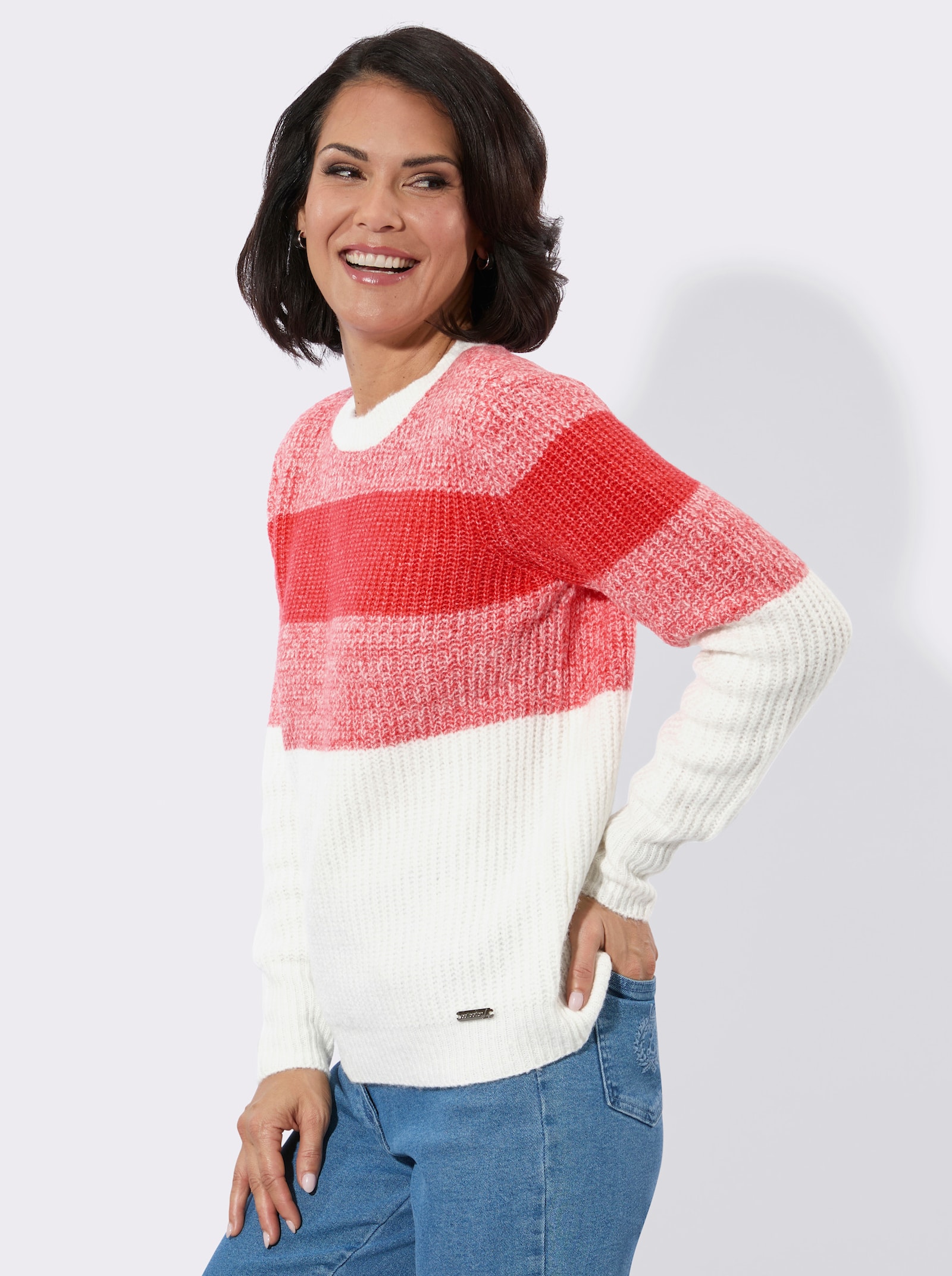 Rundhalspullover - hummer-ecru-gemustert