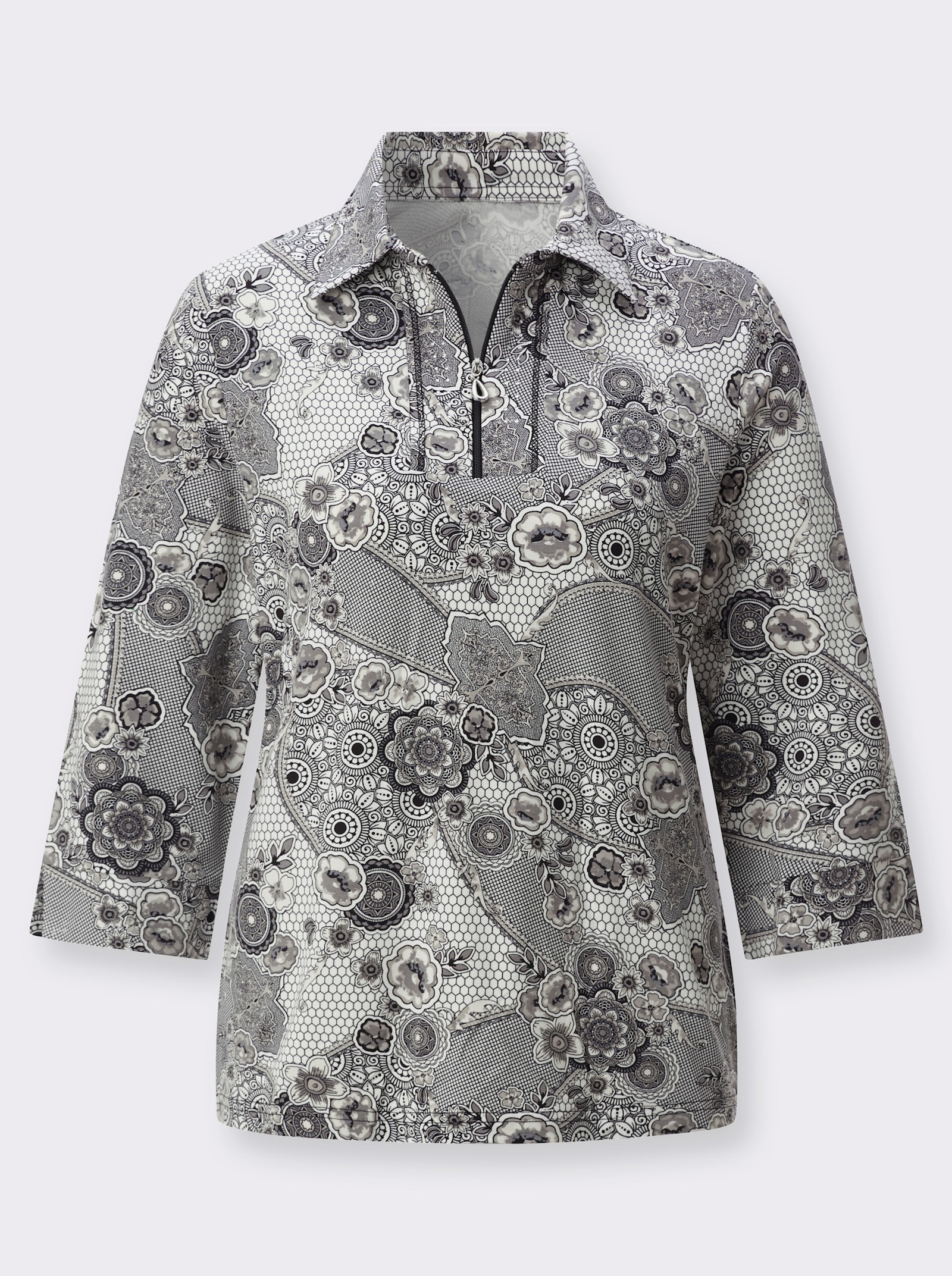 Poloshirt mit floralem Print - ecru-sesam-bedruckt