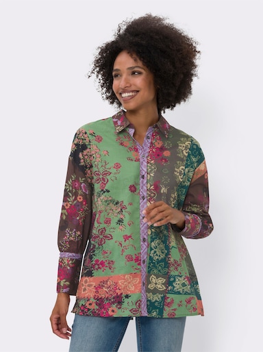 heine Druckbluse mit Knopfleiste - erdbeere-schilf-bedruckt