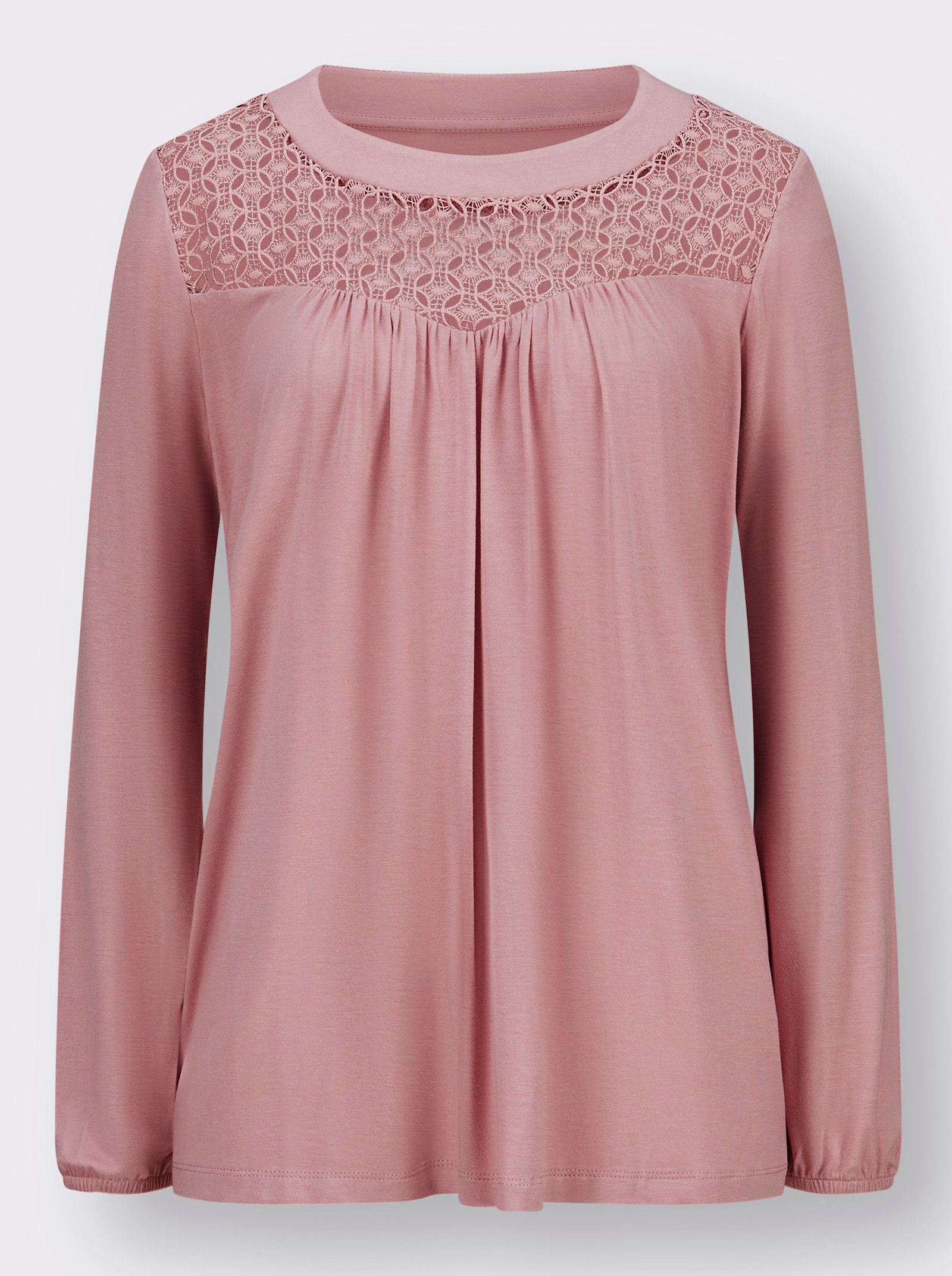 Tričko s dlouhým rukávem s krajkovou vsadkou - hortenziová
