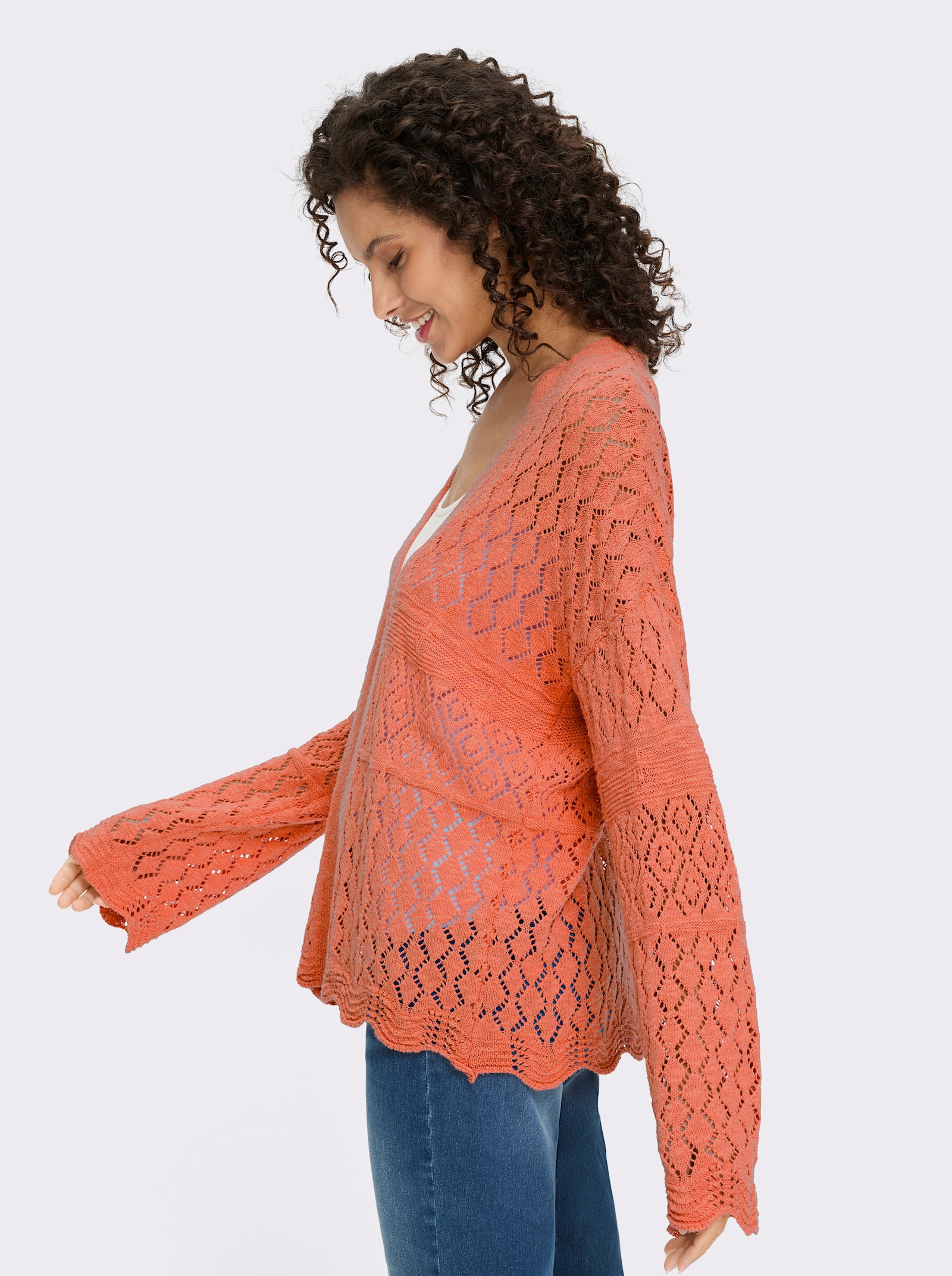 heine Ajourstrickjacke - papaya