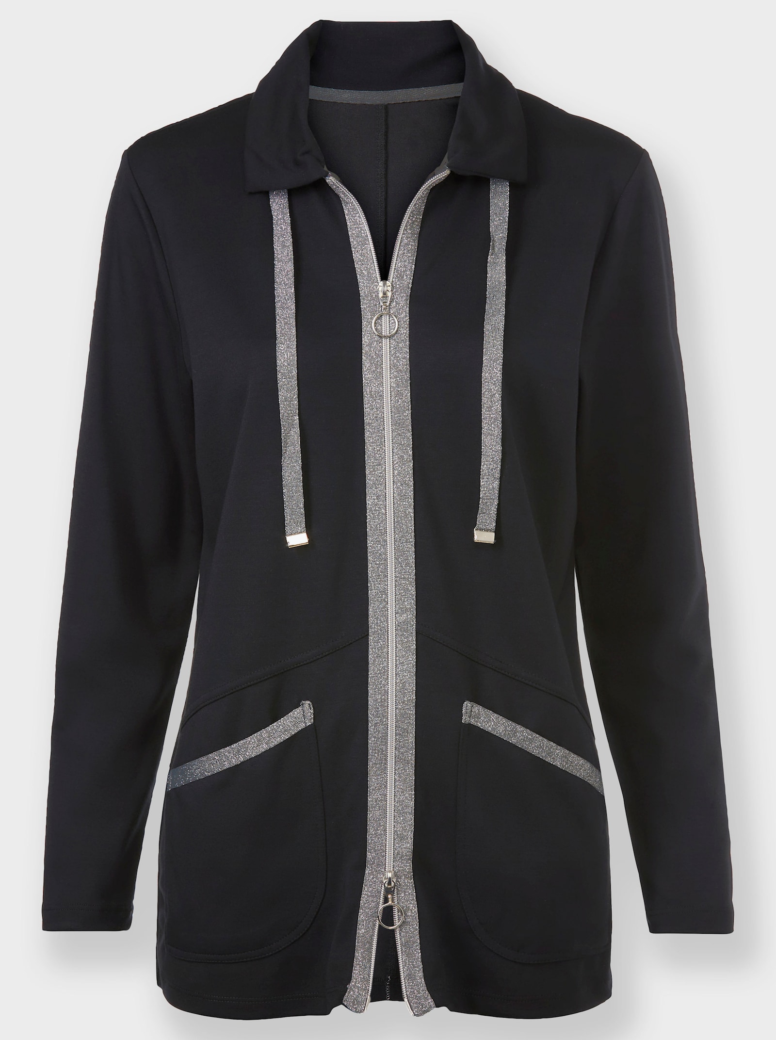 Shirtjacke mit Glitzer-Effekten - schwarz